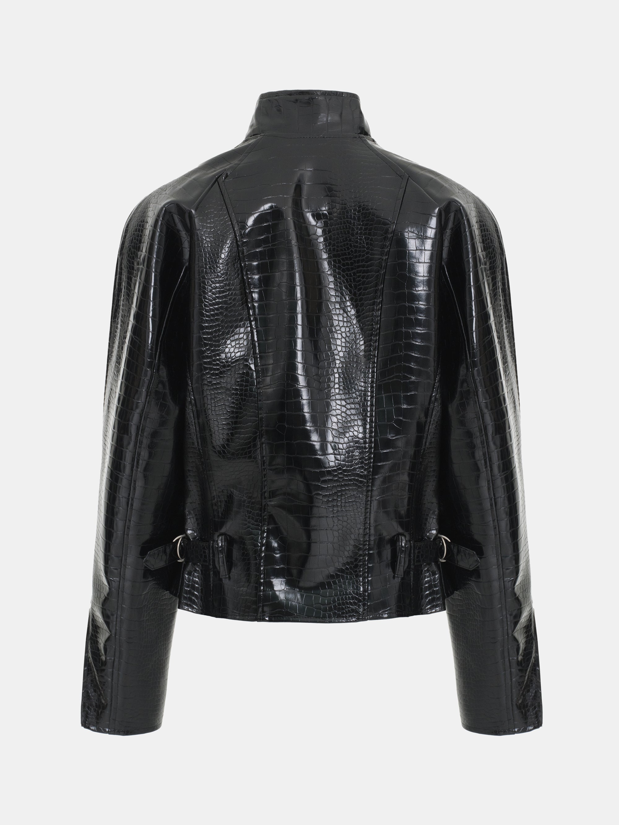 Croc-Embossed Coated Faux-Leather Jacket, Black