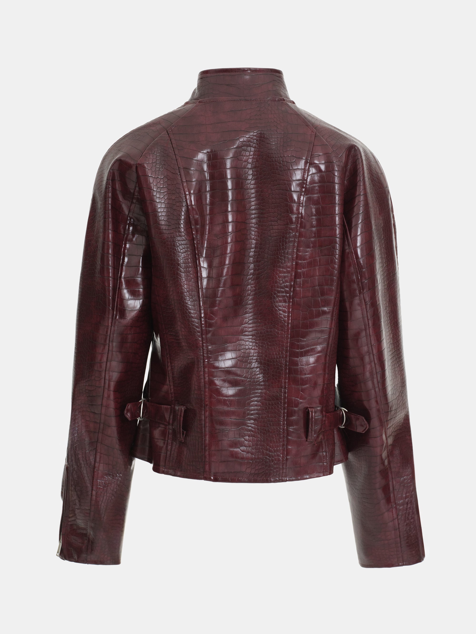 Croc-Embossed Coated Faux-Leather Jacket, Wine