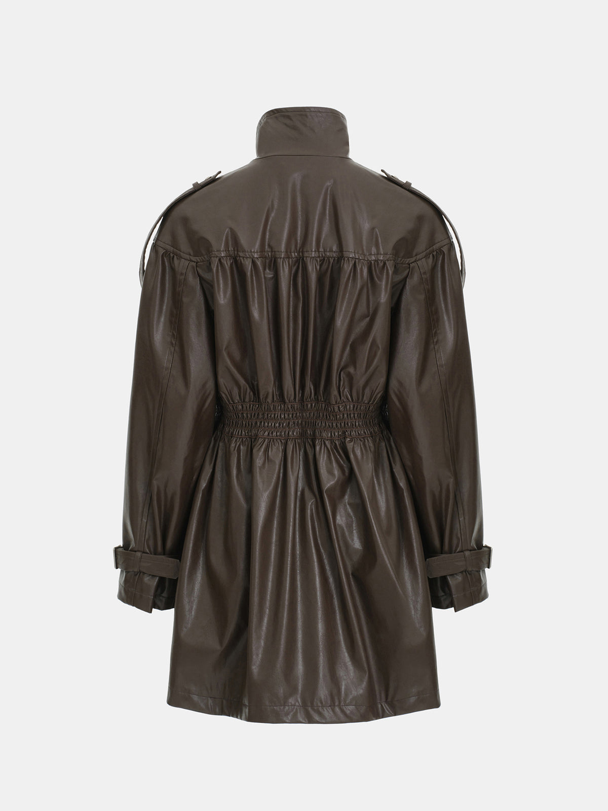Kinsley Belted Faux-Leather Utility Jacket, Brown