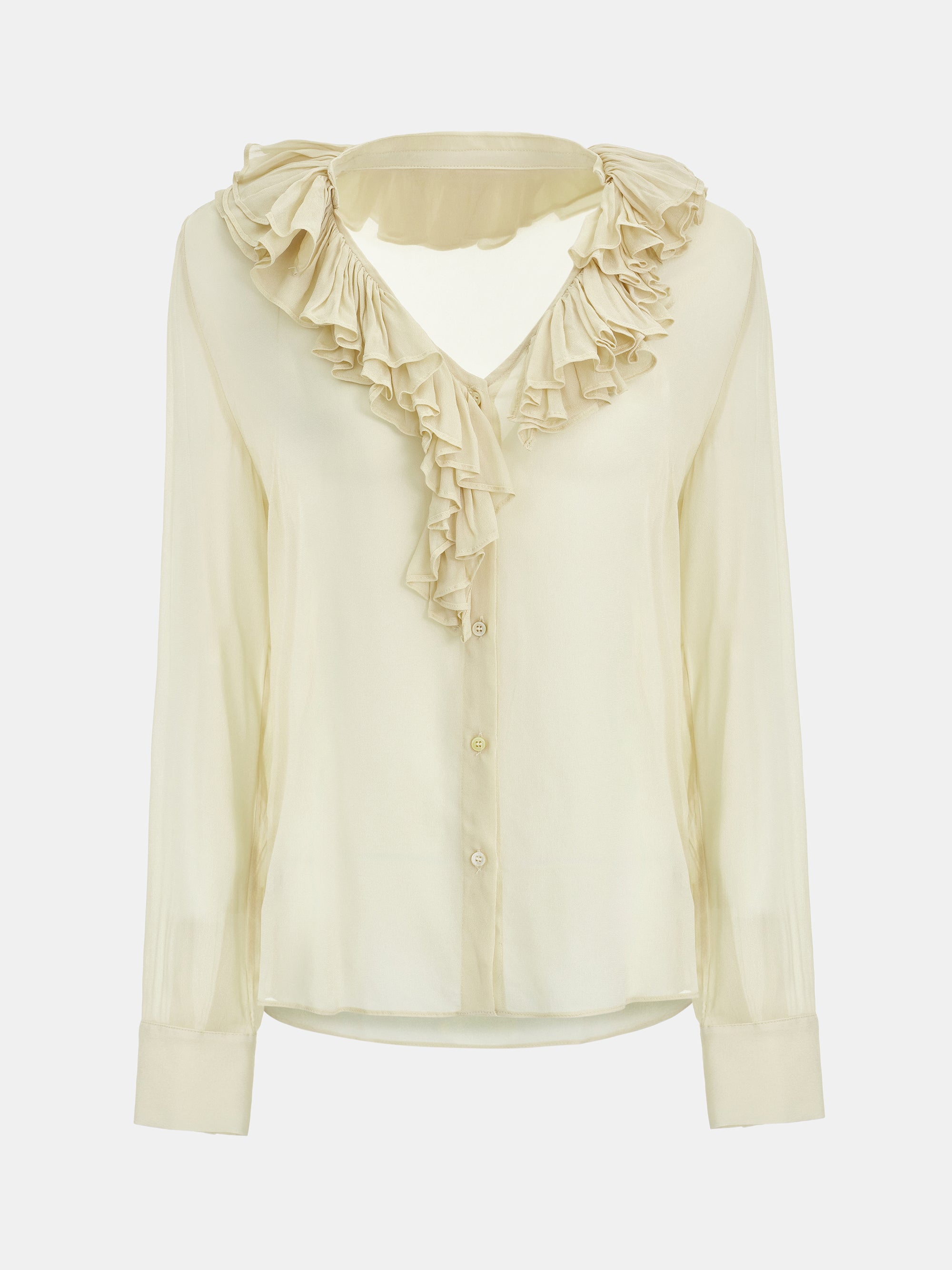 Frill-Collar Blouse, Beige