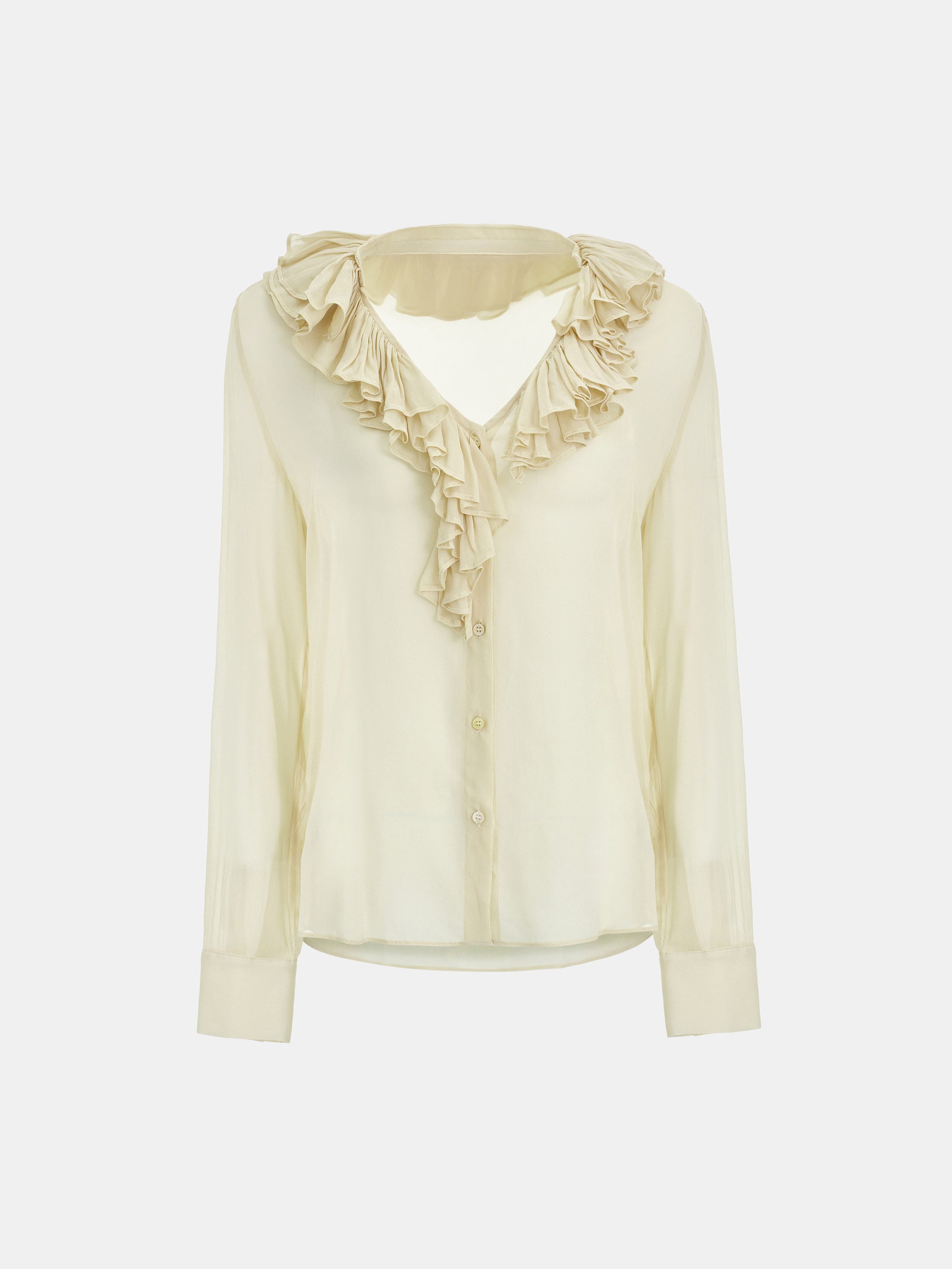 Frill-Collar Blouse, Beige