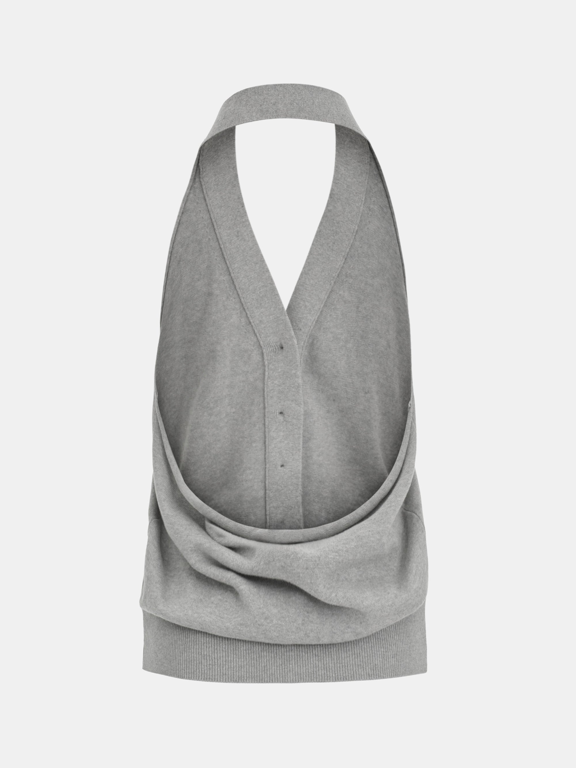 Button-Front Halter Knit Top, Grey
