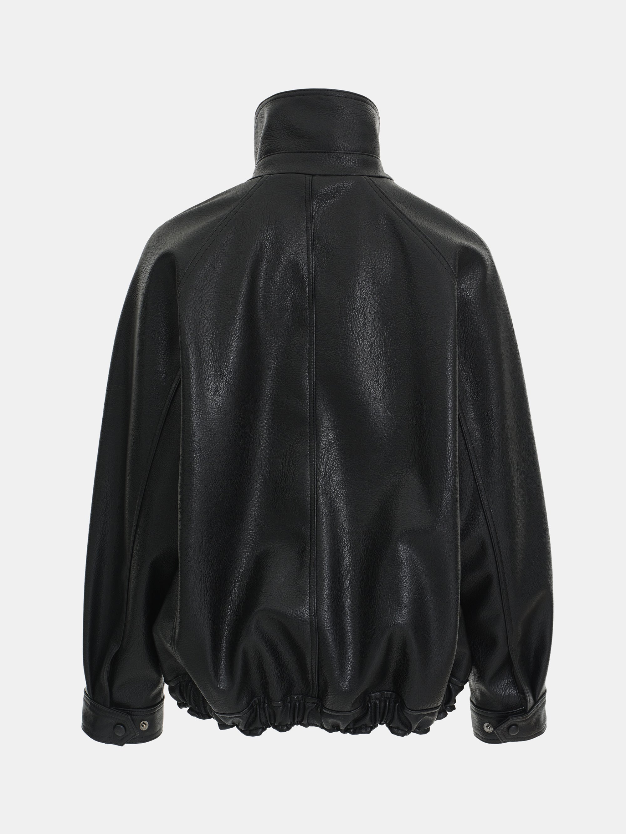 Double Collar Faux-Leather Jacket, Black