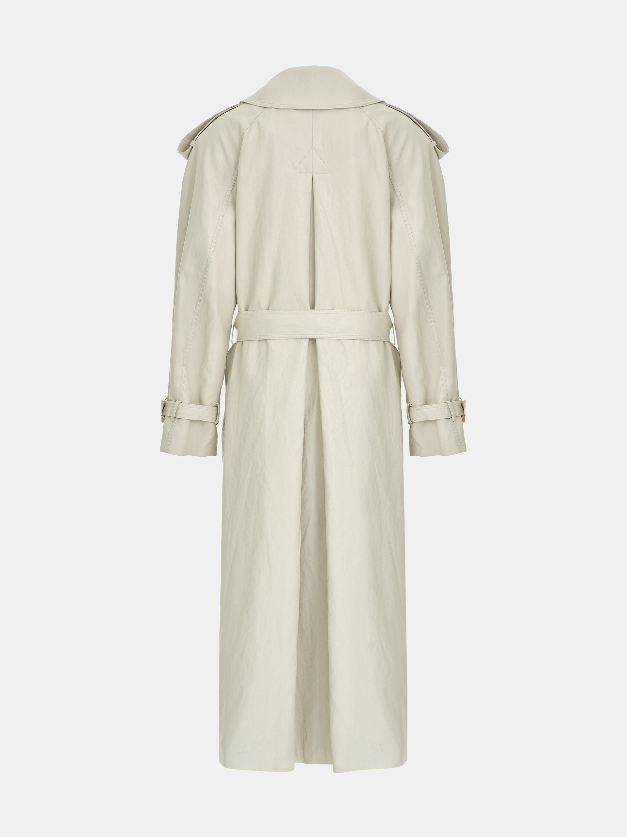Oversized Faux-Leather Trench Coat, Beige