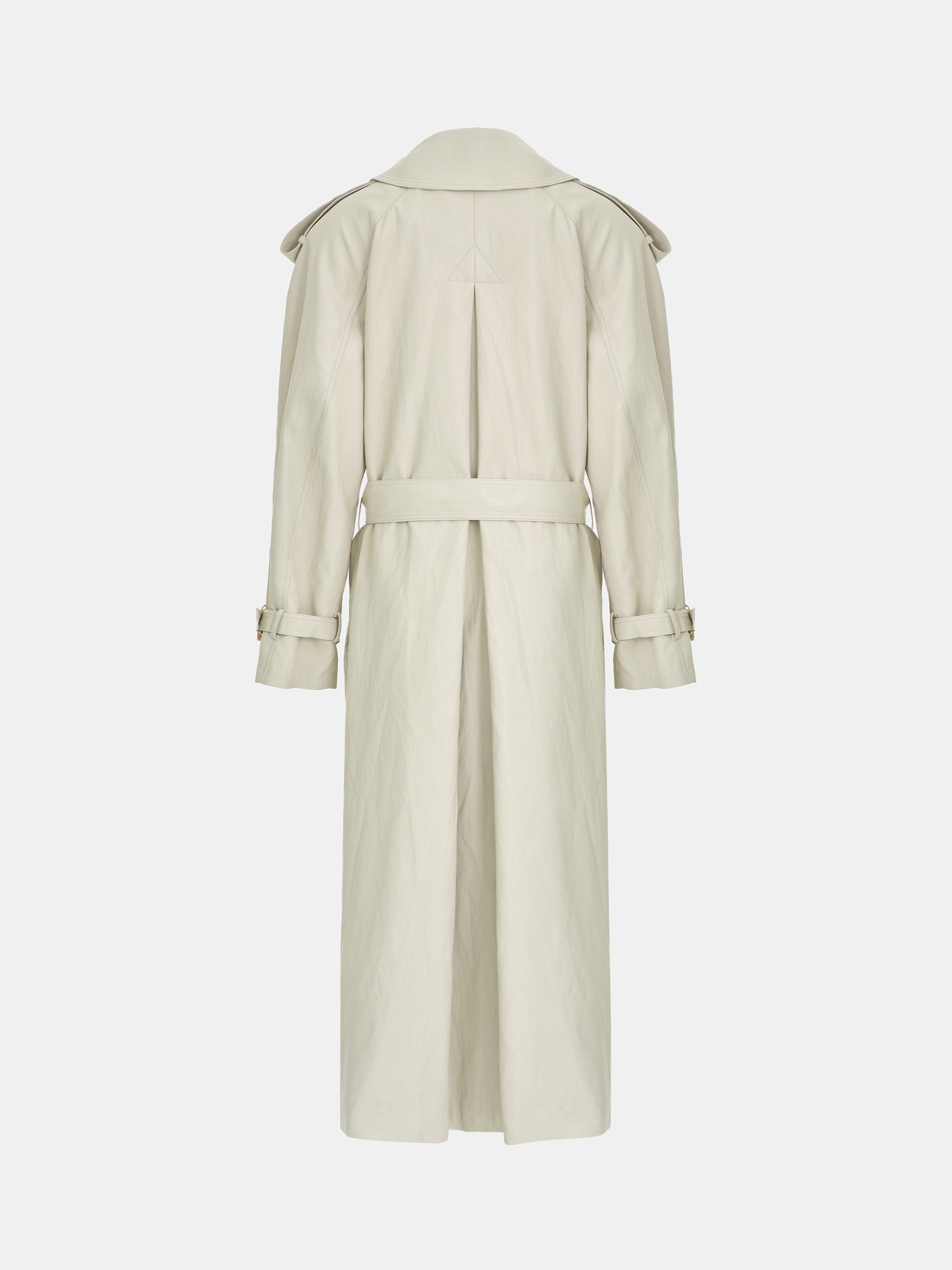 Oversized Faux-Leather Trench Coat, Beige