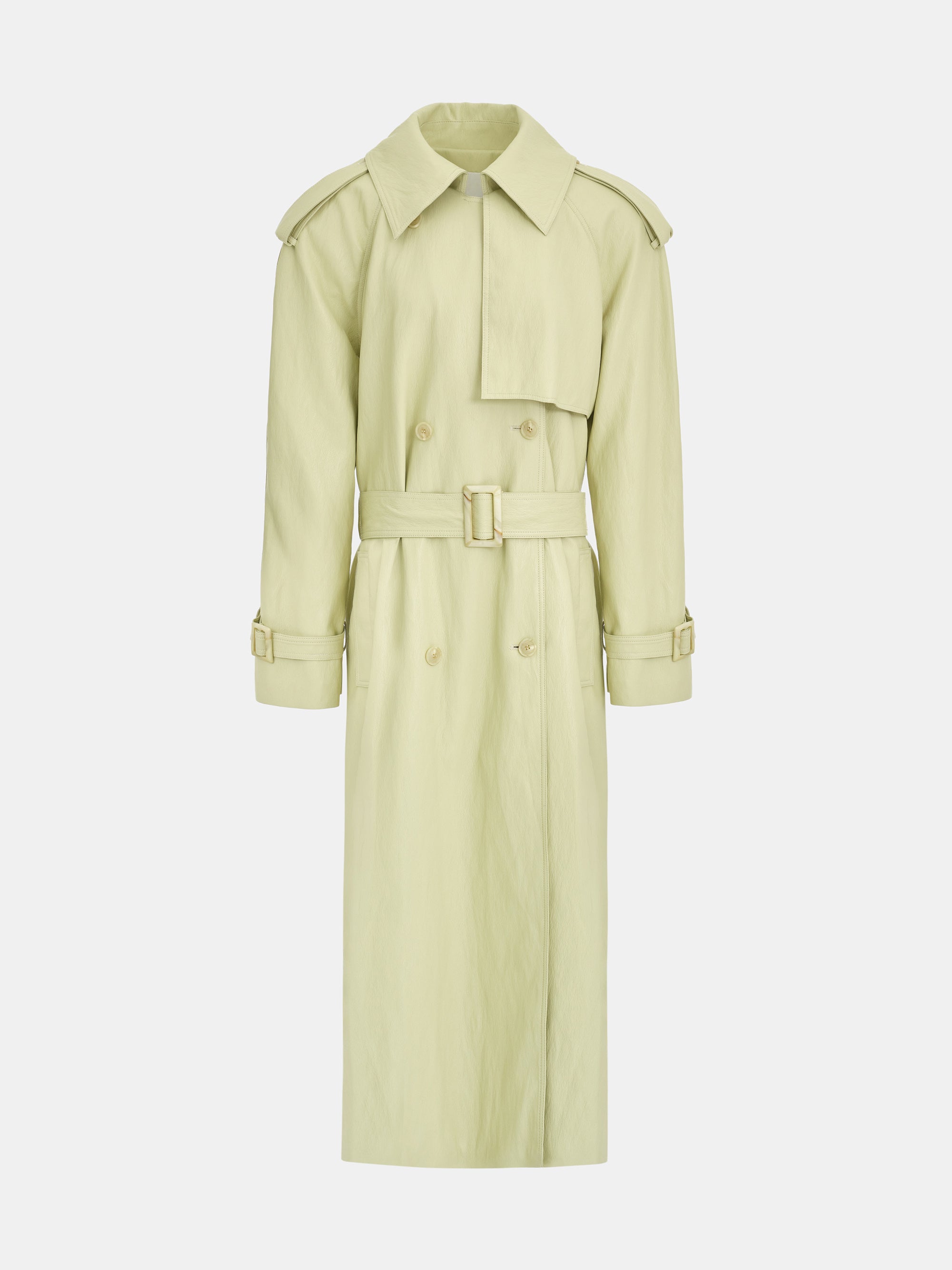Oversized Faux-Leather Trench Coat, Yellow