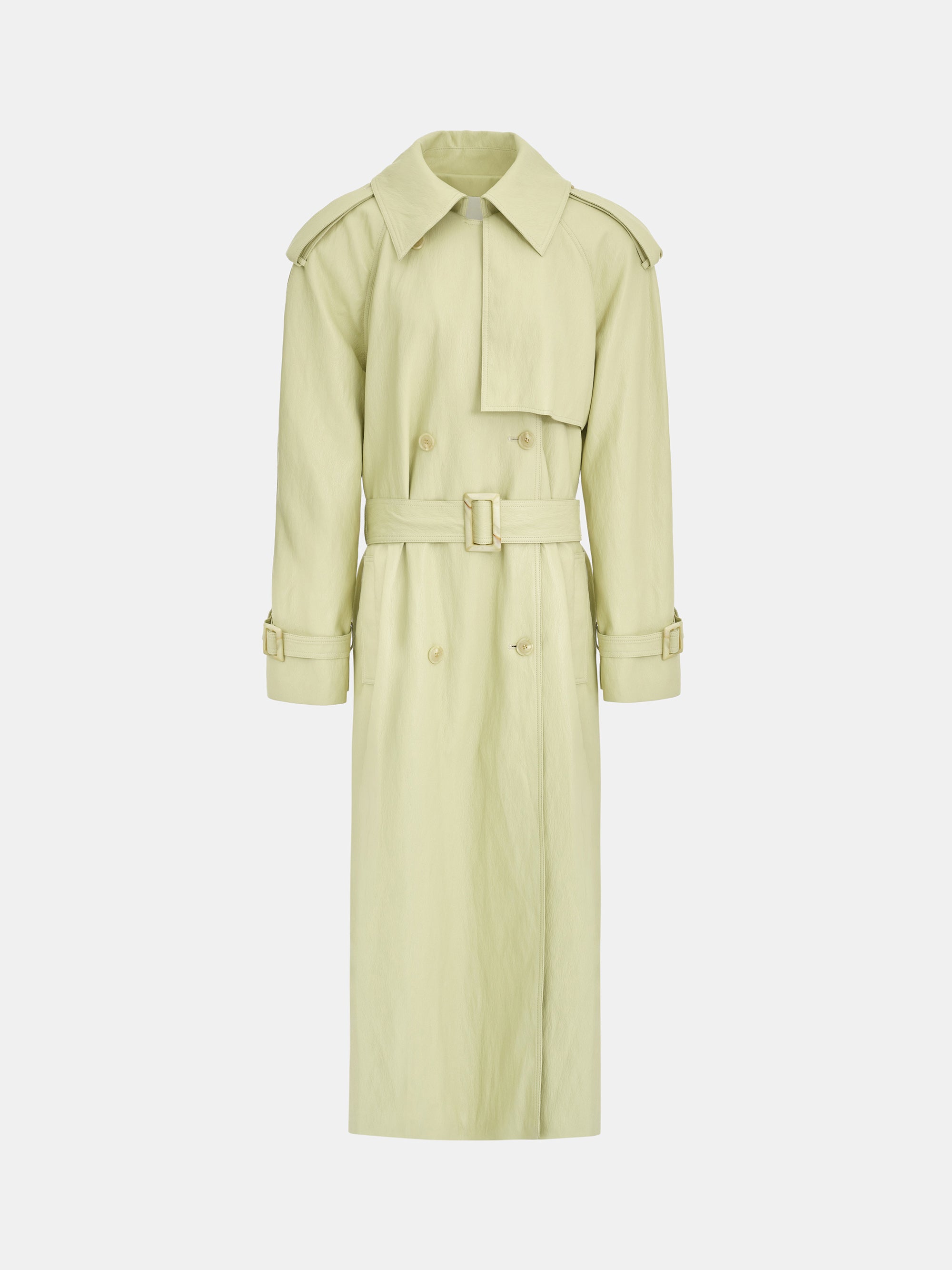 Oversized Faux-Leather Trench Coat, Yellow