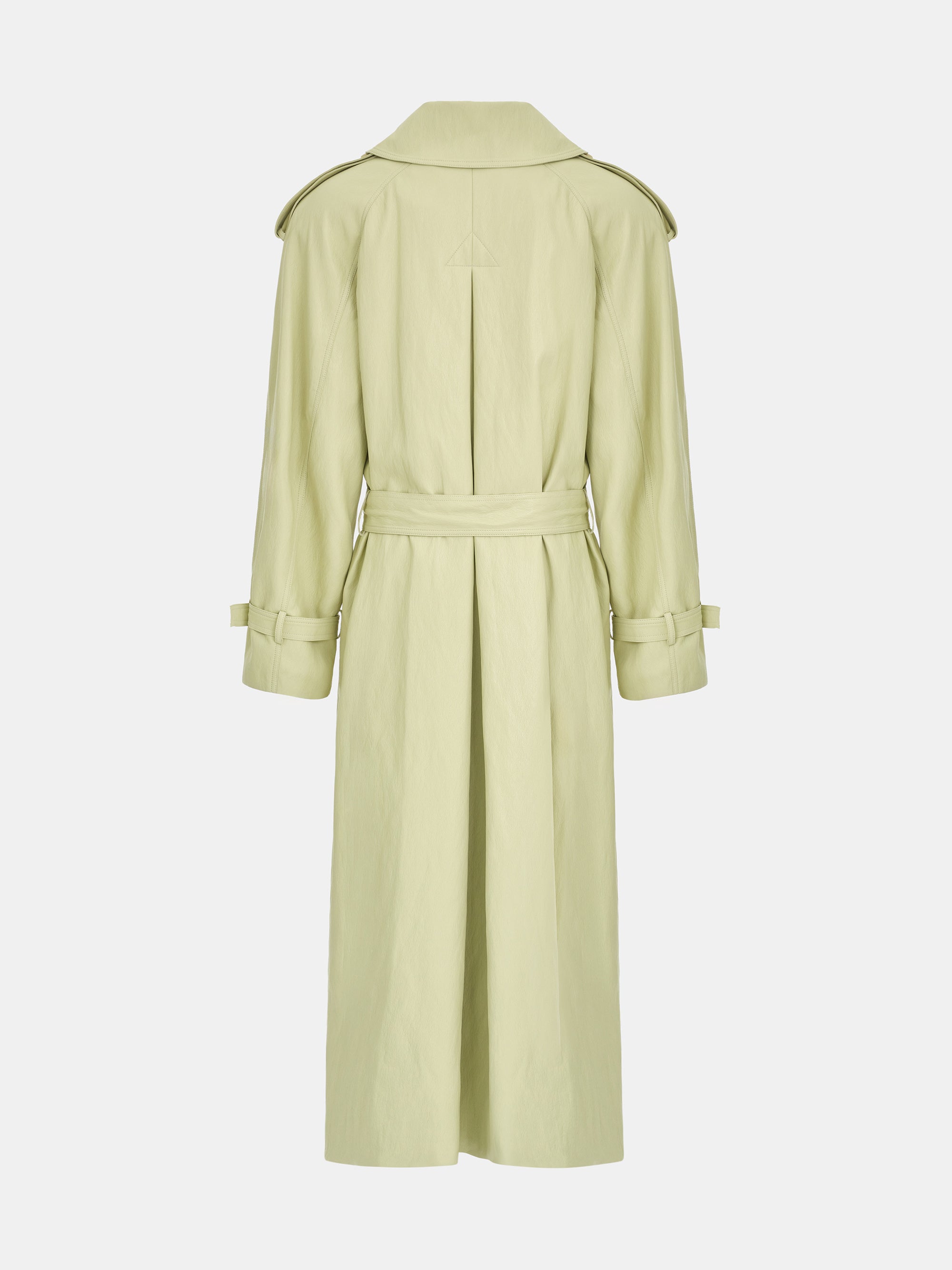 Oversized Faux-Leather Trench Coat, Yellow