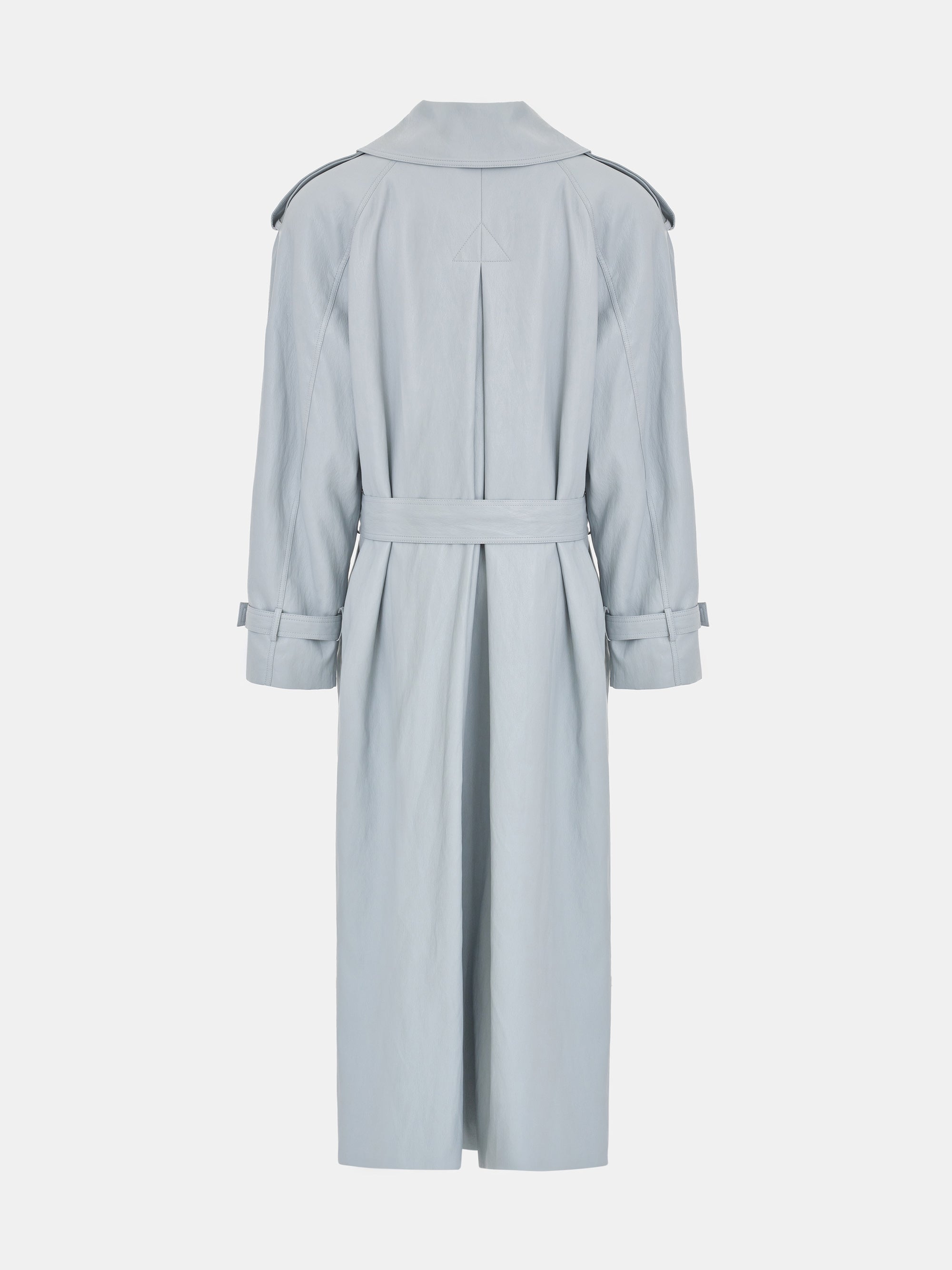 Oversized Faux-Leather Trench Coat, Pale Blue