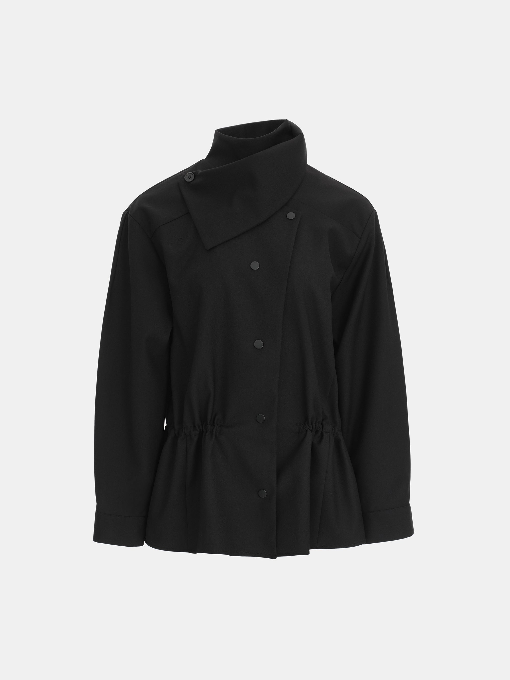 High-Neck Drawstring Jacket, Black