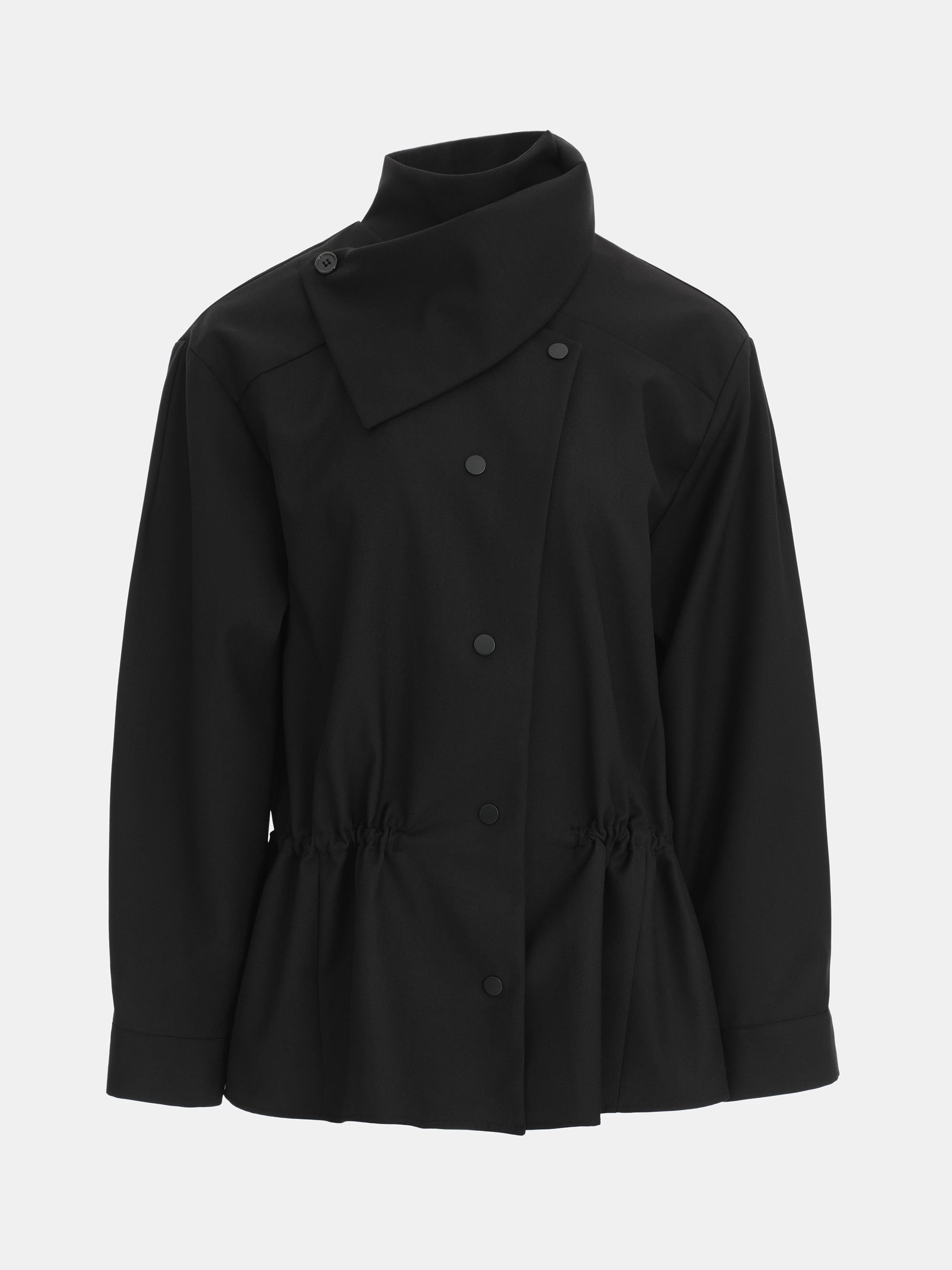 High-Neck Drawstring Jacket, Black