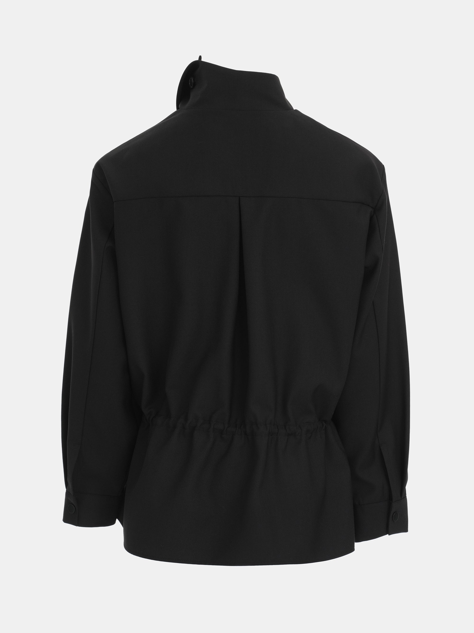 High-Neck Drawstring Jacket, Black