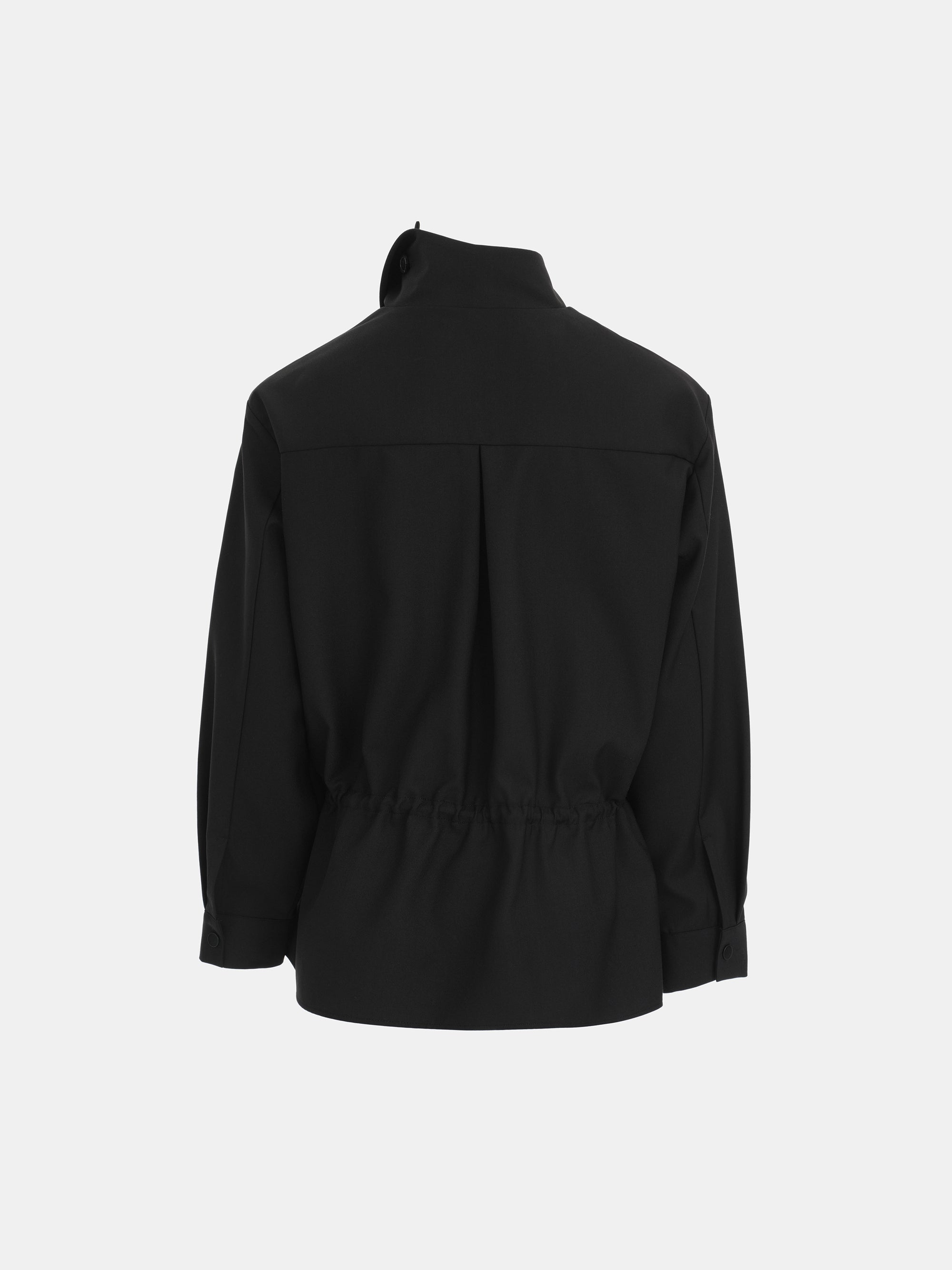 High-Neck Drawstring Jacket, Black