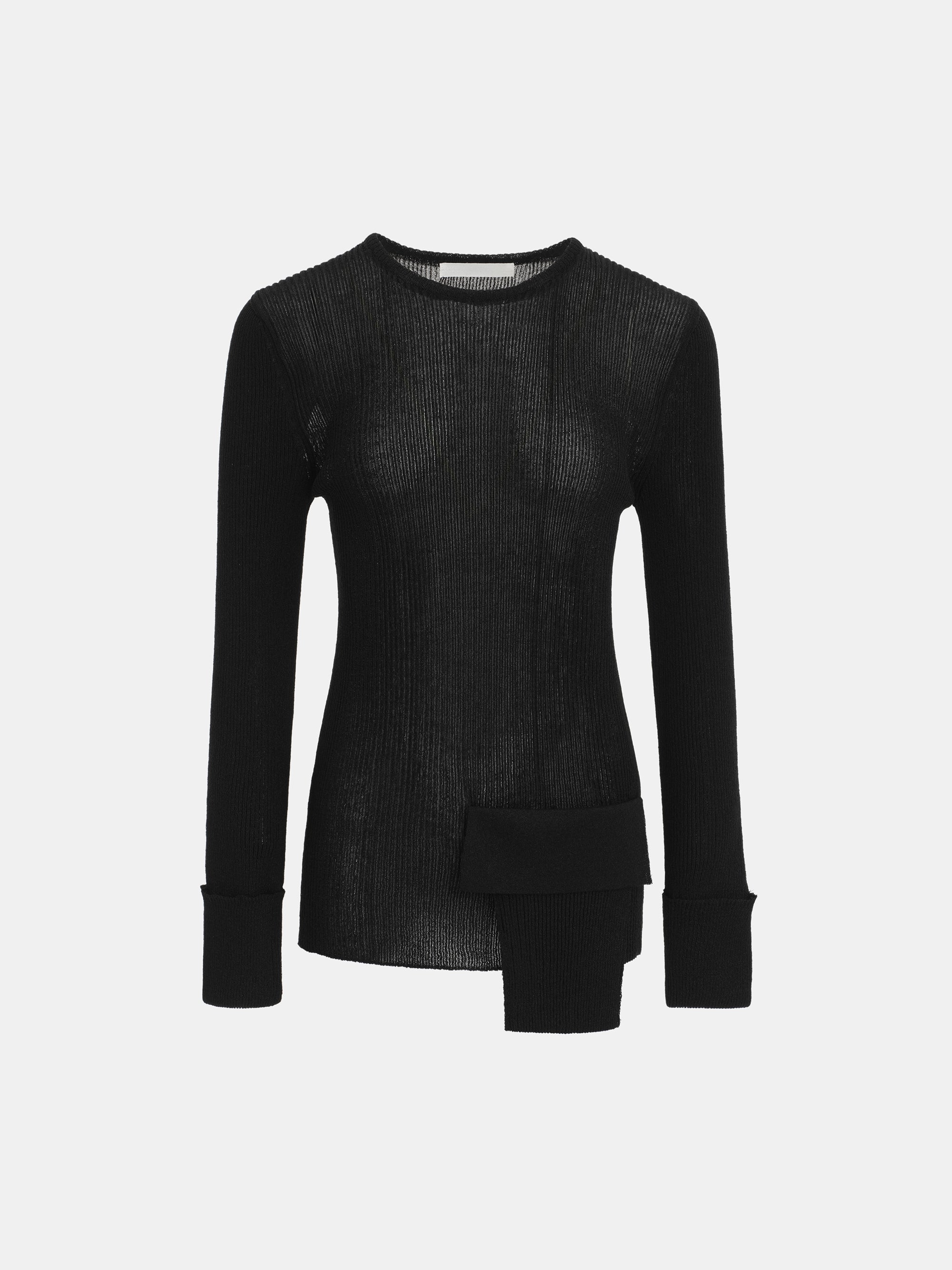 Sash Ribbed Knit Top, Black