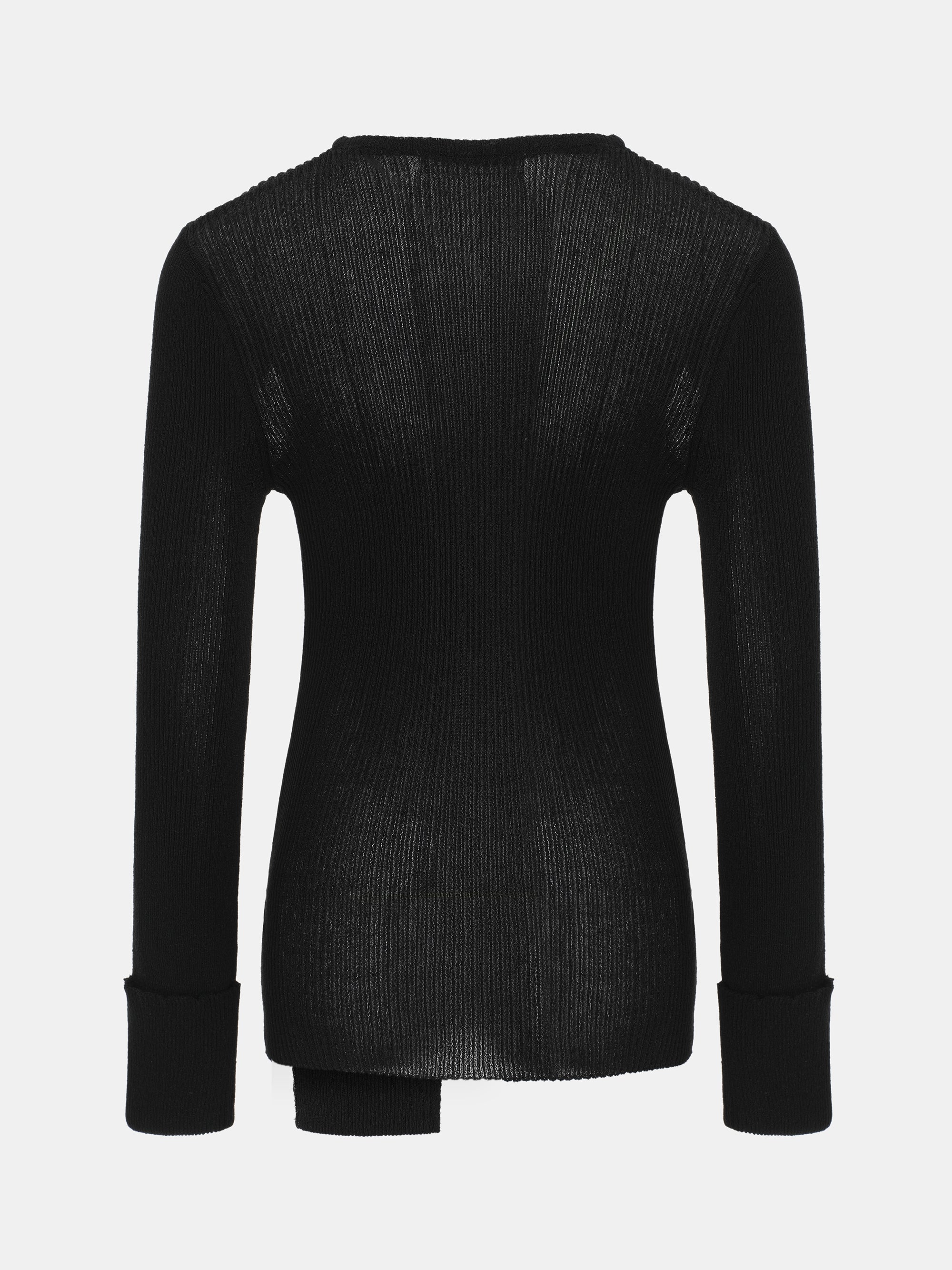 Sash Ribbed Knit Top, Black