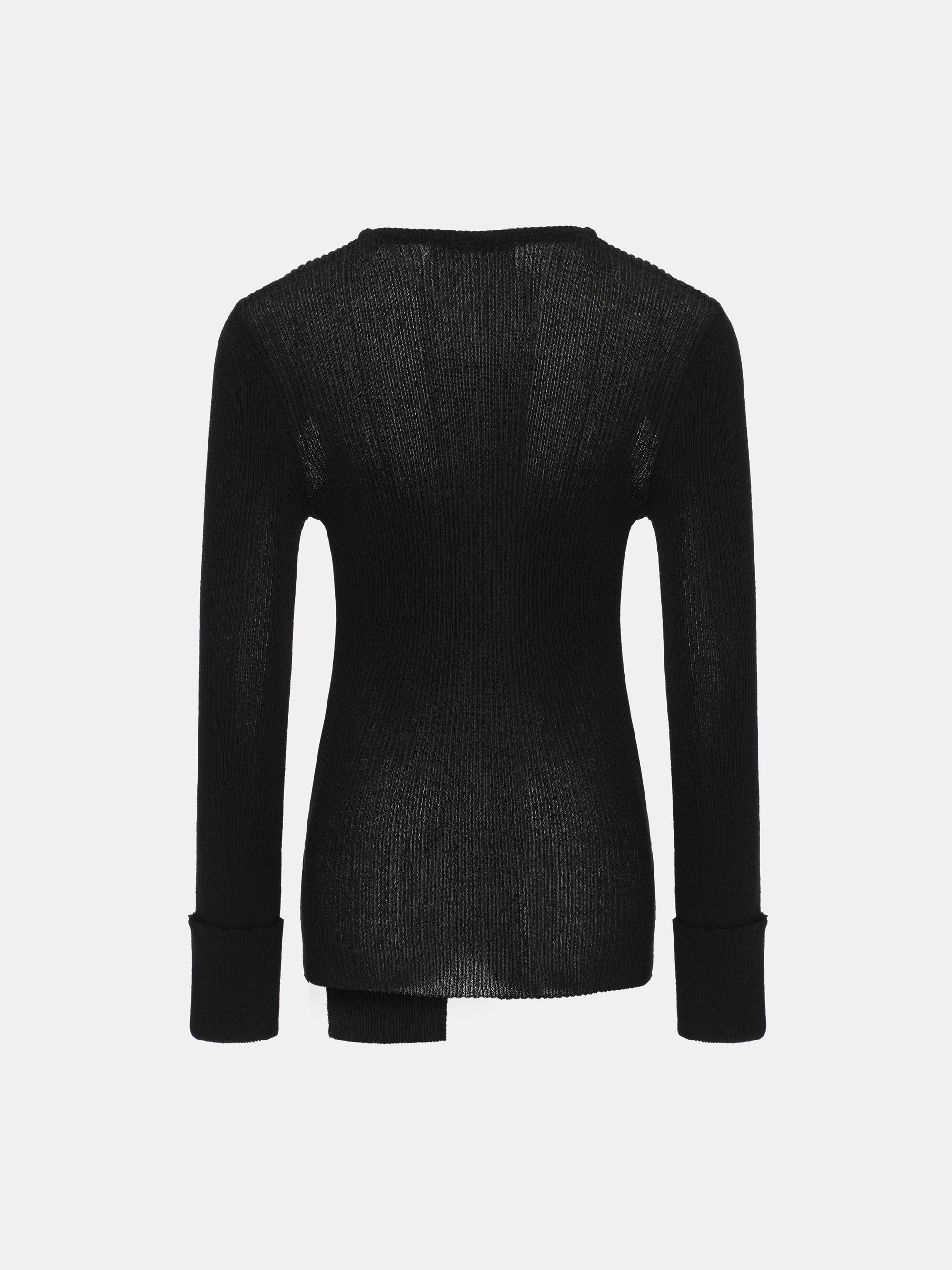 Sash Ribbed Knit Top, Black