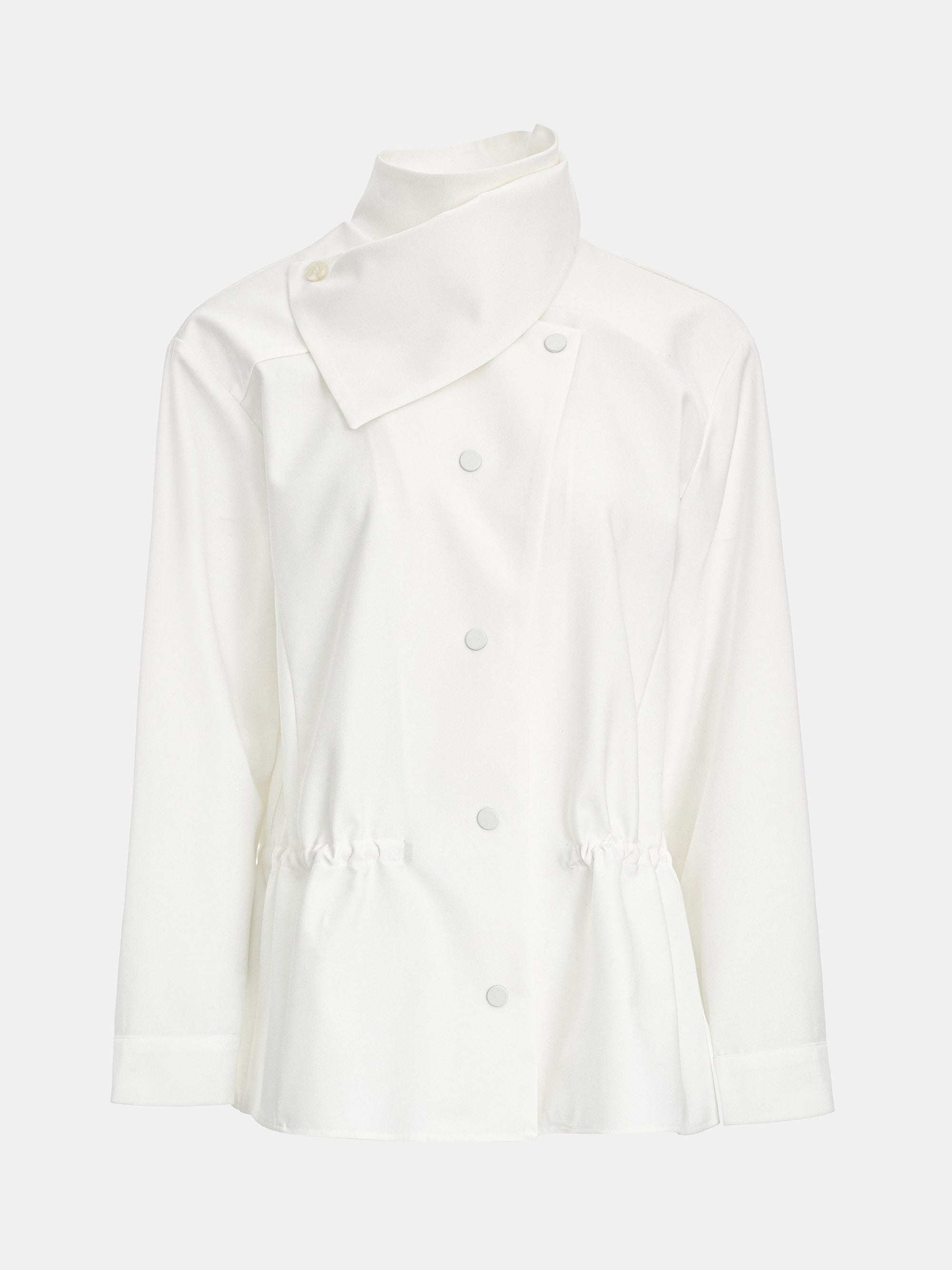 High-Neck Drawstring Jacket, Ivory