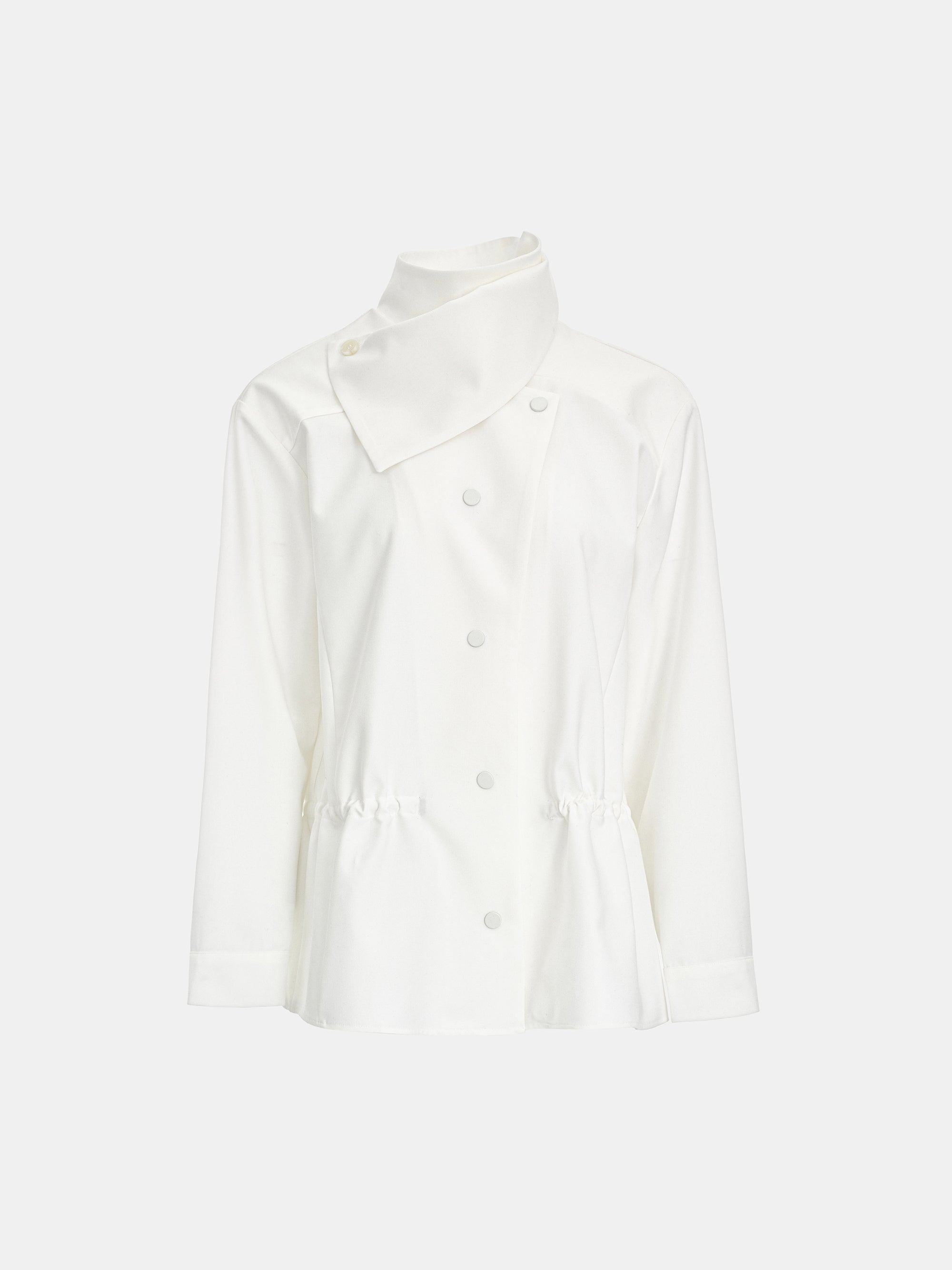 High-Neck Drawstring Jacket, Ivory
