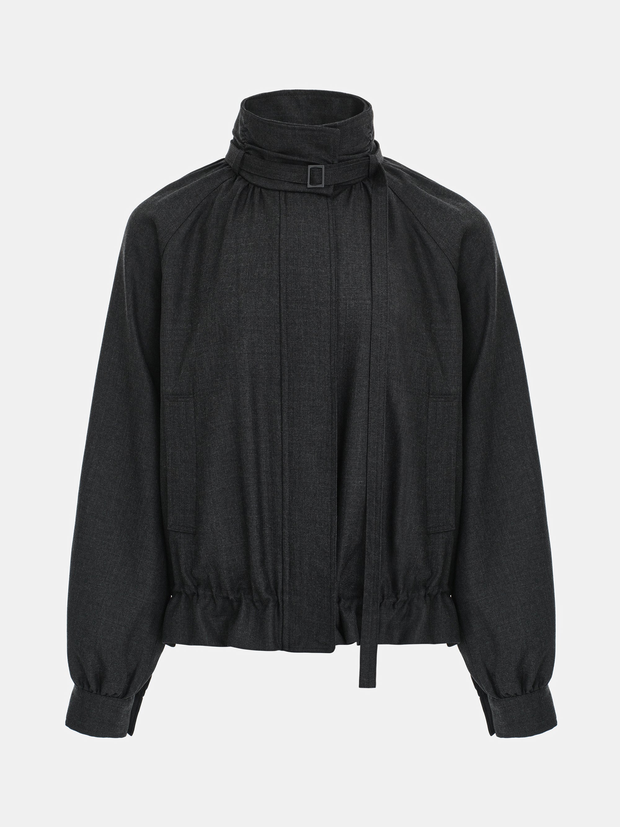 Mock-Neck Bomber Jacket, Charcoal