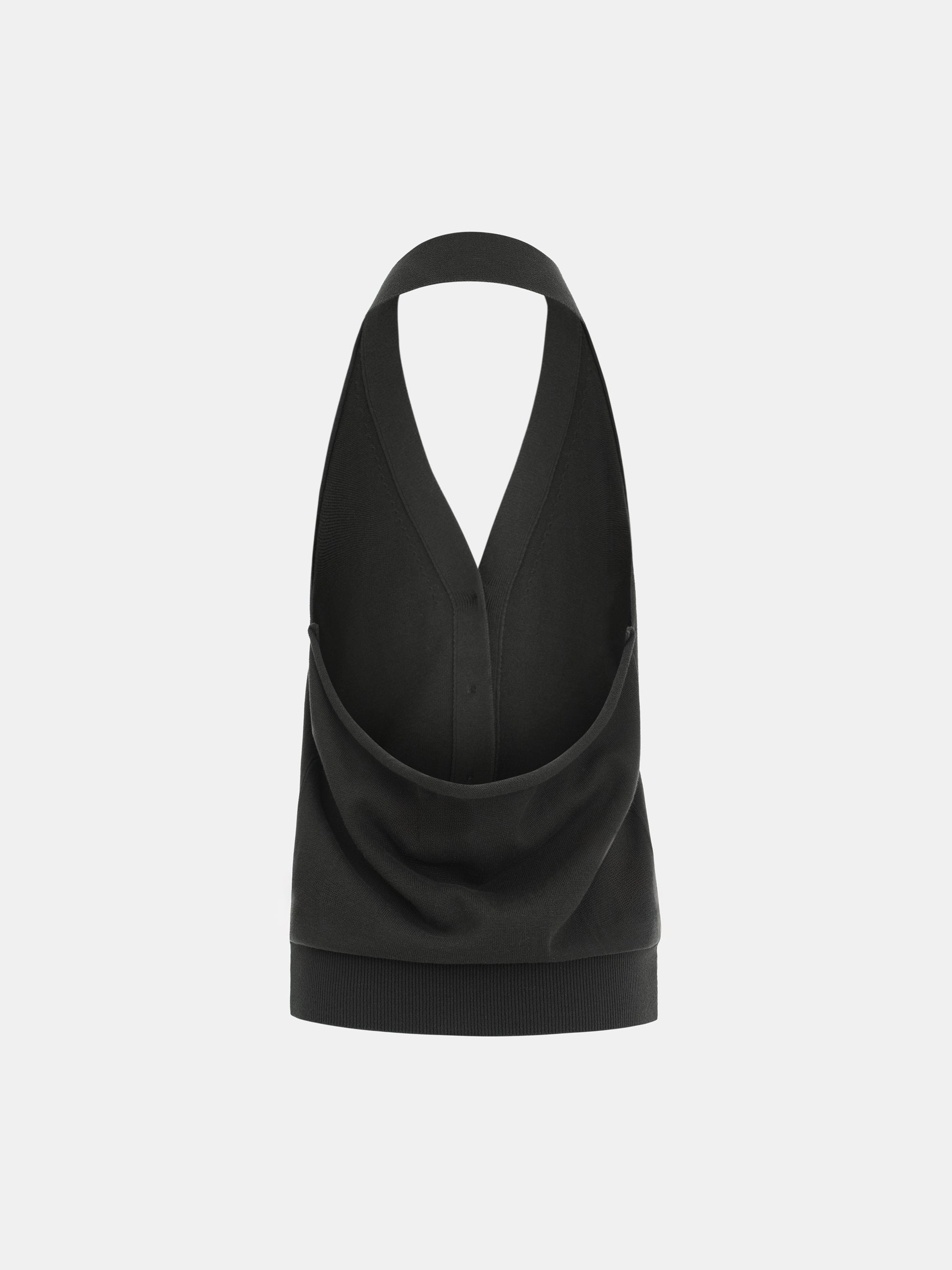 Button-Front Halter Knit Top, Charcoal