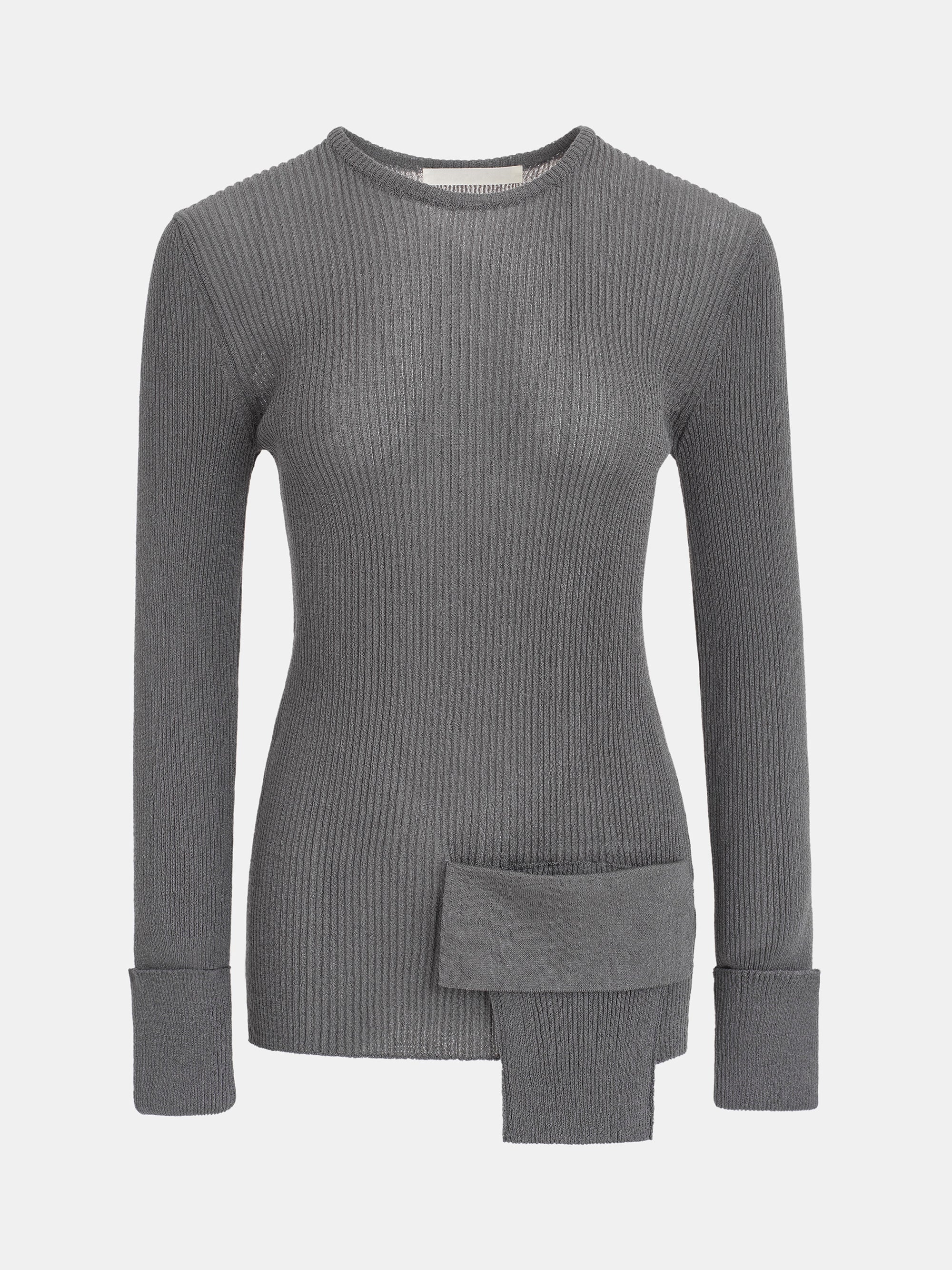 Sash Ribbed Knit Top, Charcoal