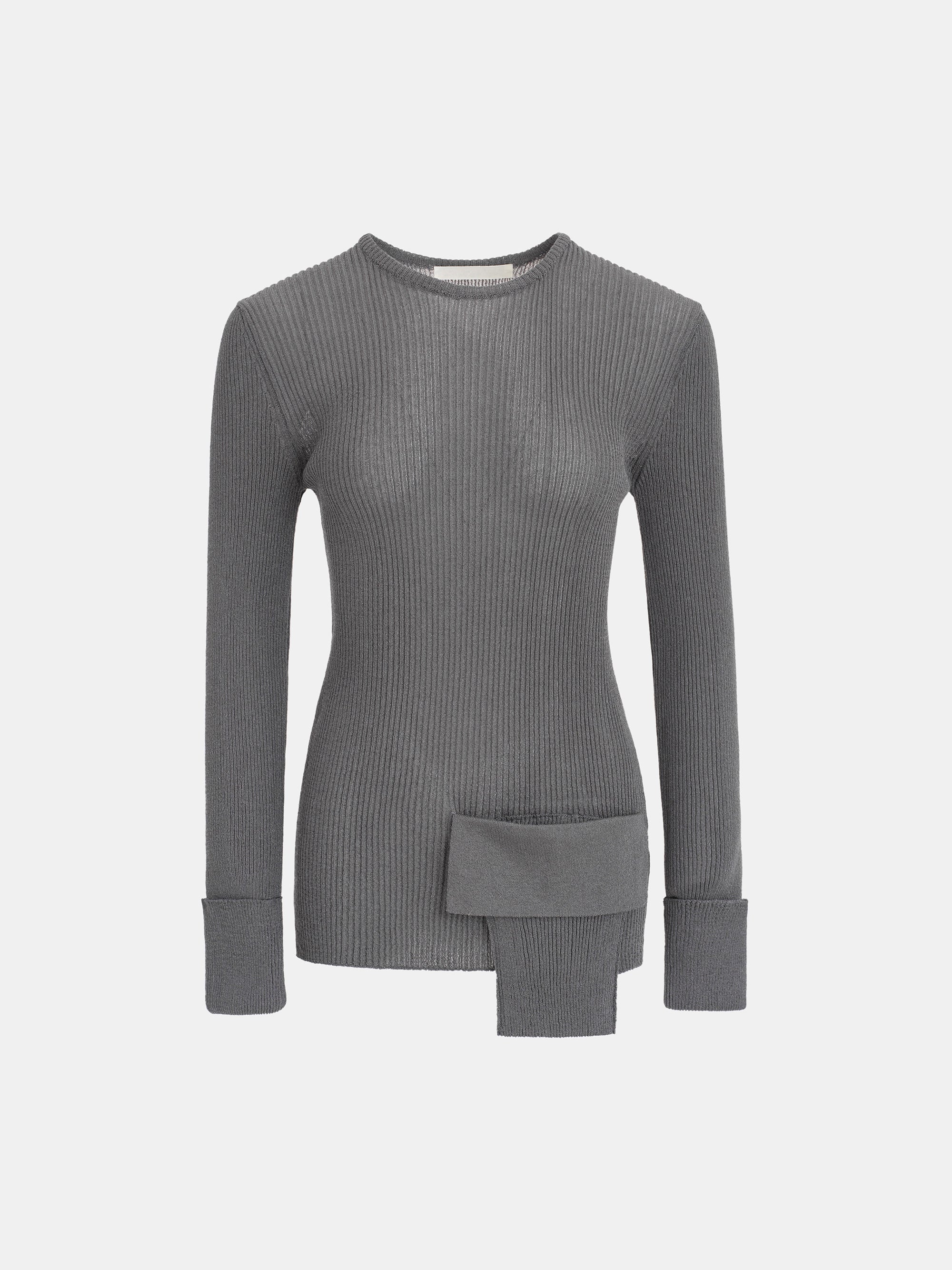 Sash Ribbed Knit Top, Charcoal