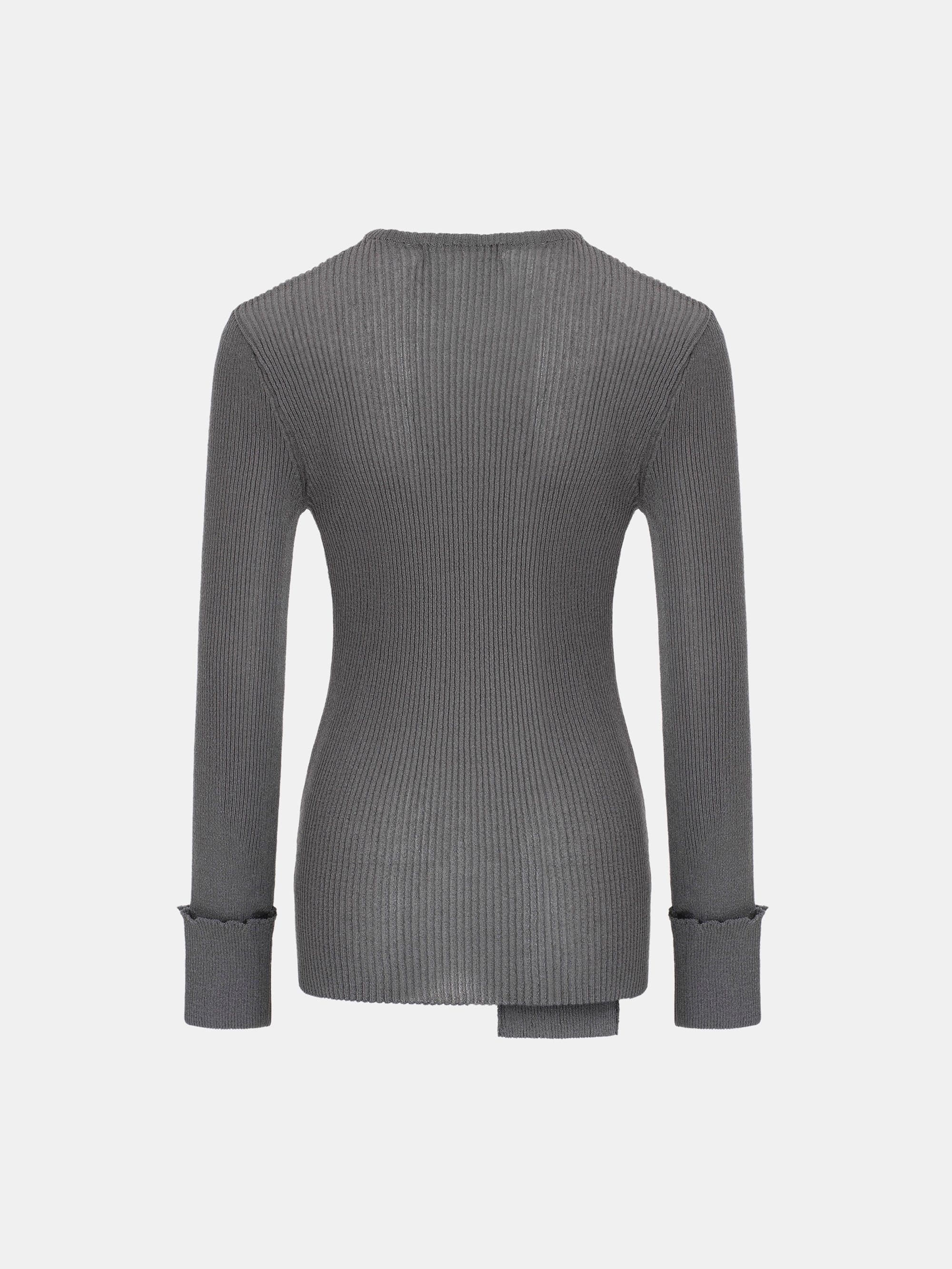 Sash Ribbed Knit Top, Charcoal