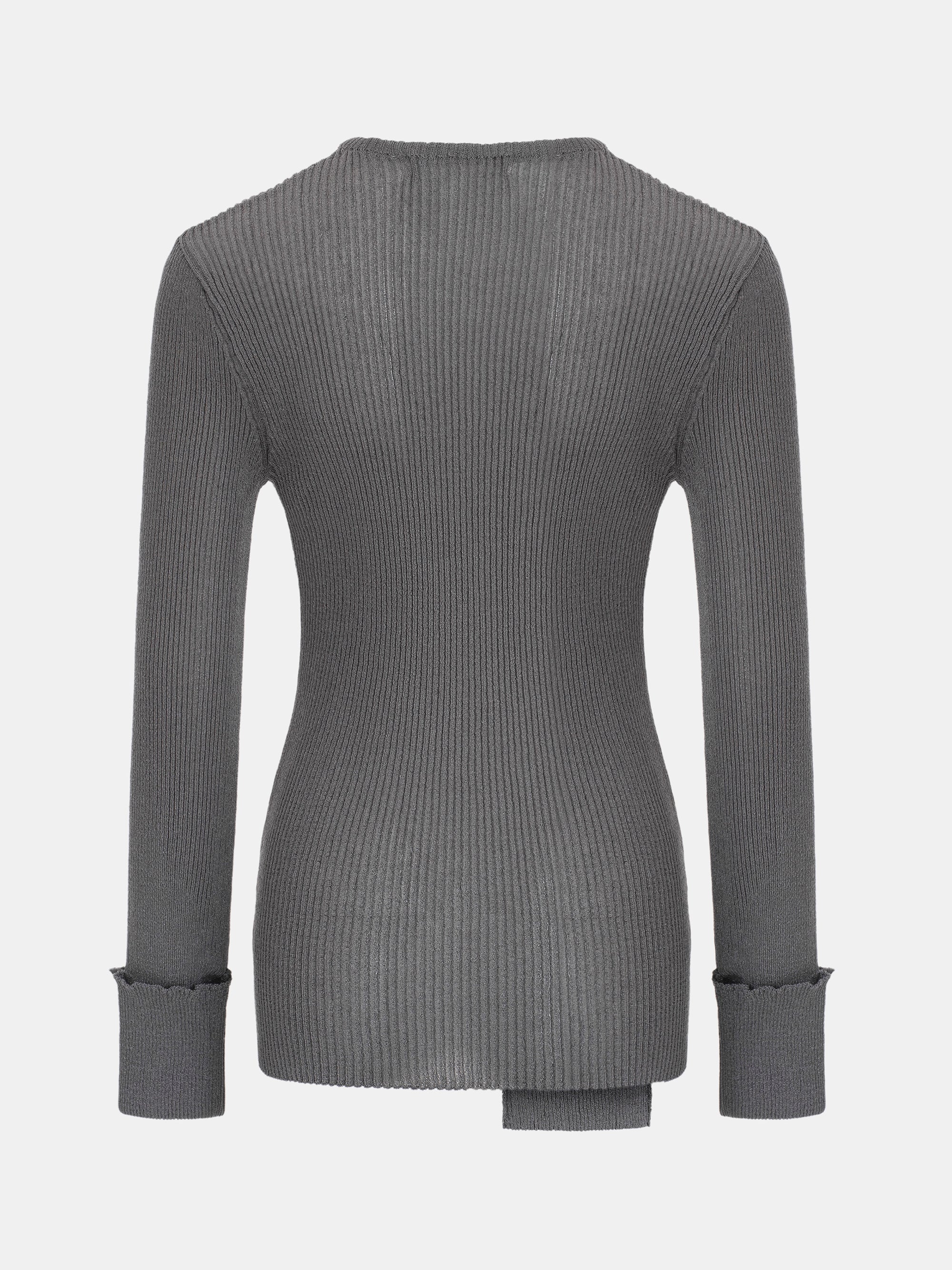 Sash Ribbed Knit Top, Charcoal