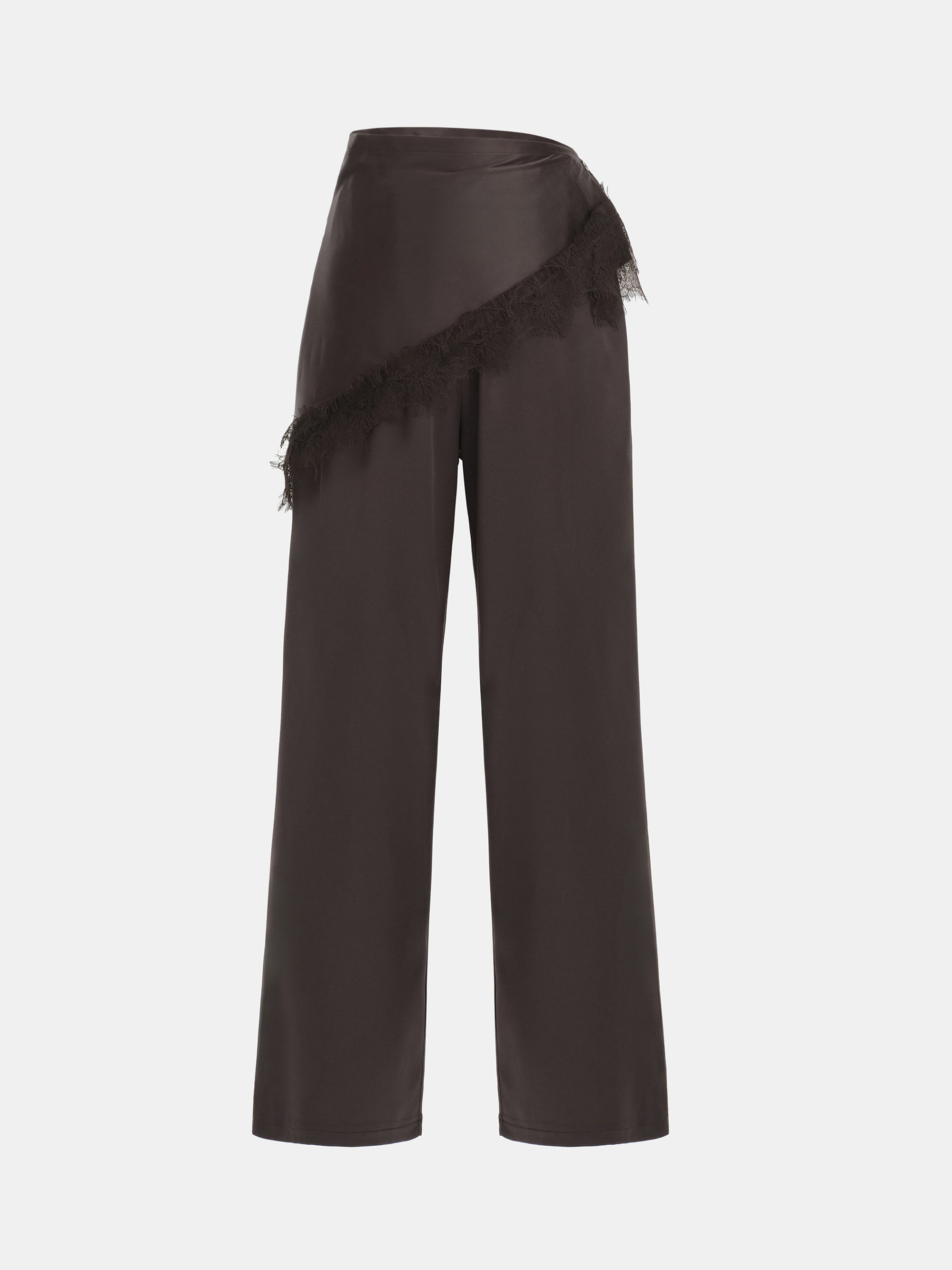 Layered Satin-Effect Trousers, Brown