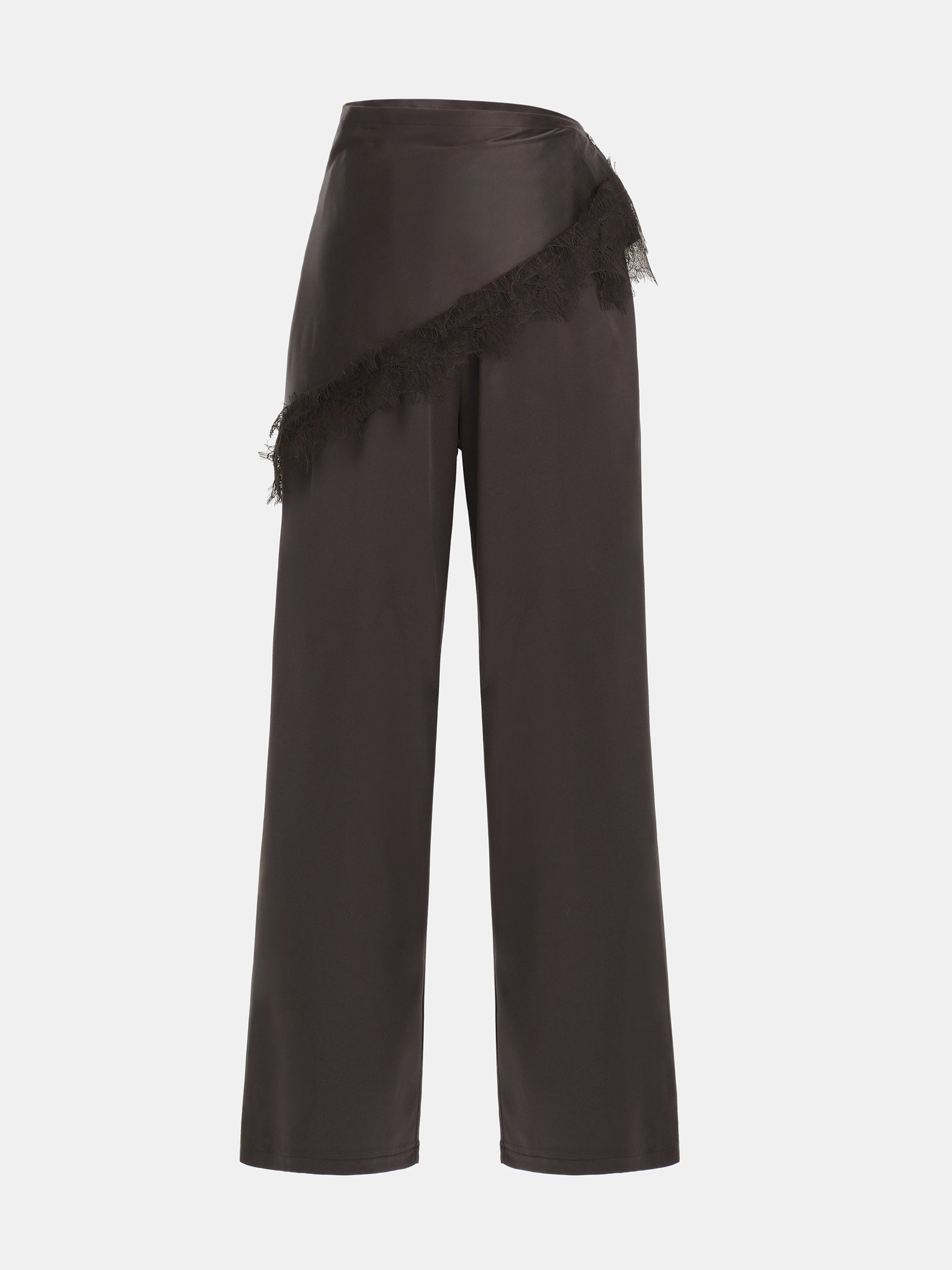 Layered Satin-Effect Trousers, Brown