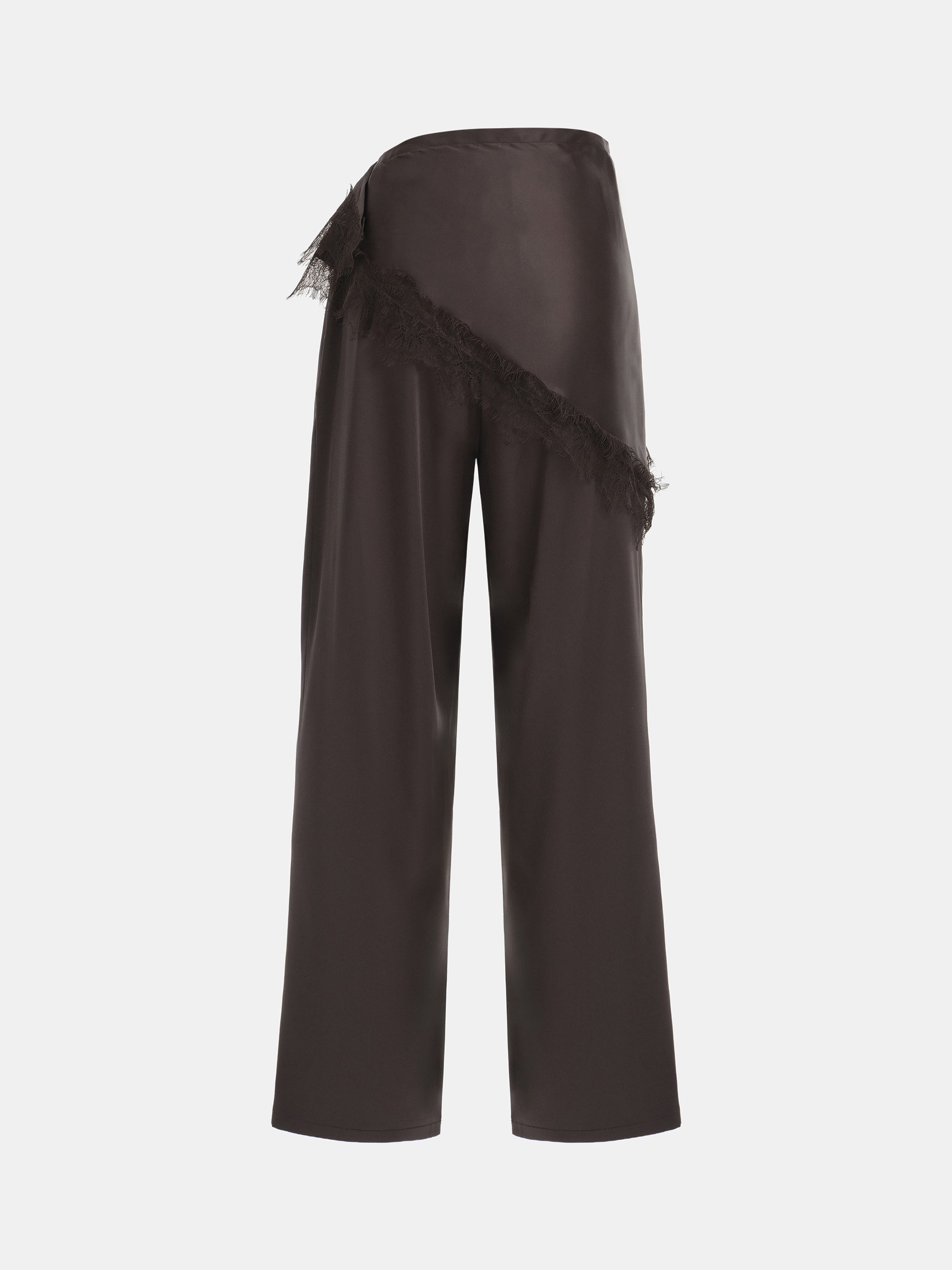 Layered Satin-Effect Trousers, Brown