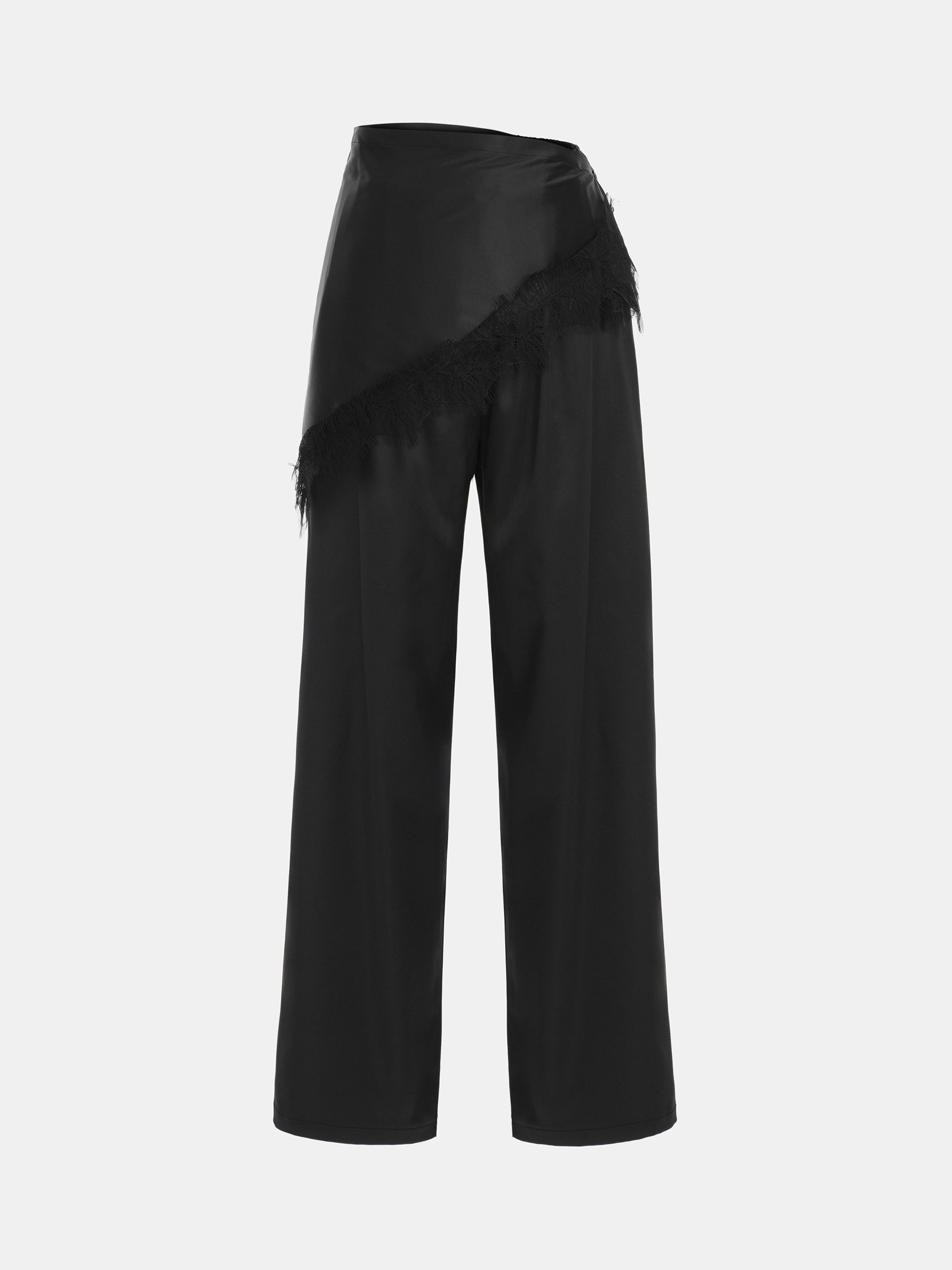Layered Satin-Effect Trousers, Black