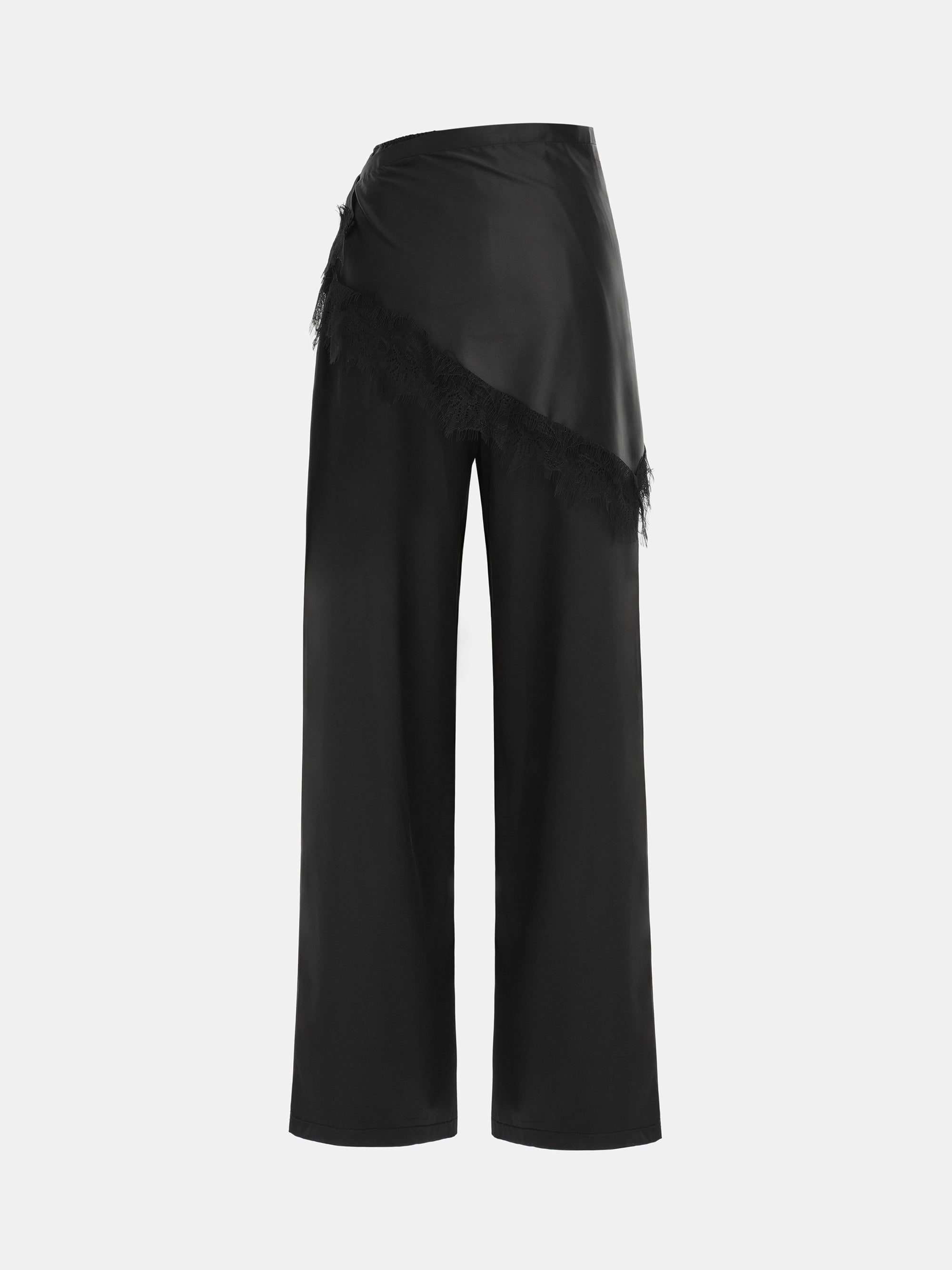 Layered Satin-Effect Trousers, Black