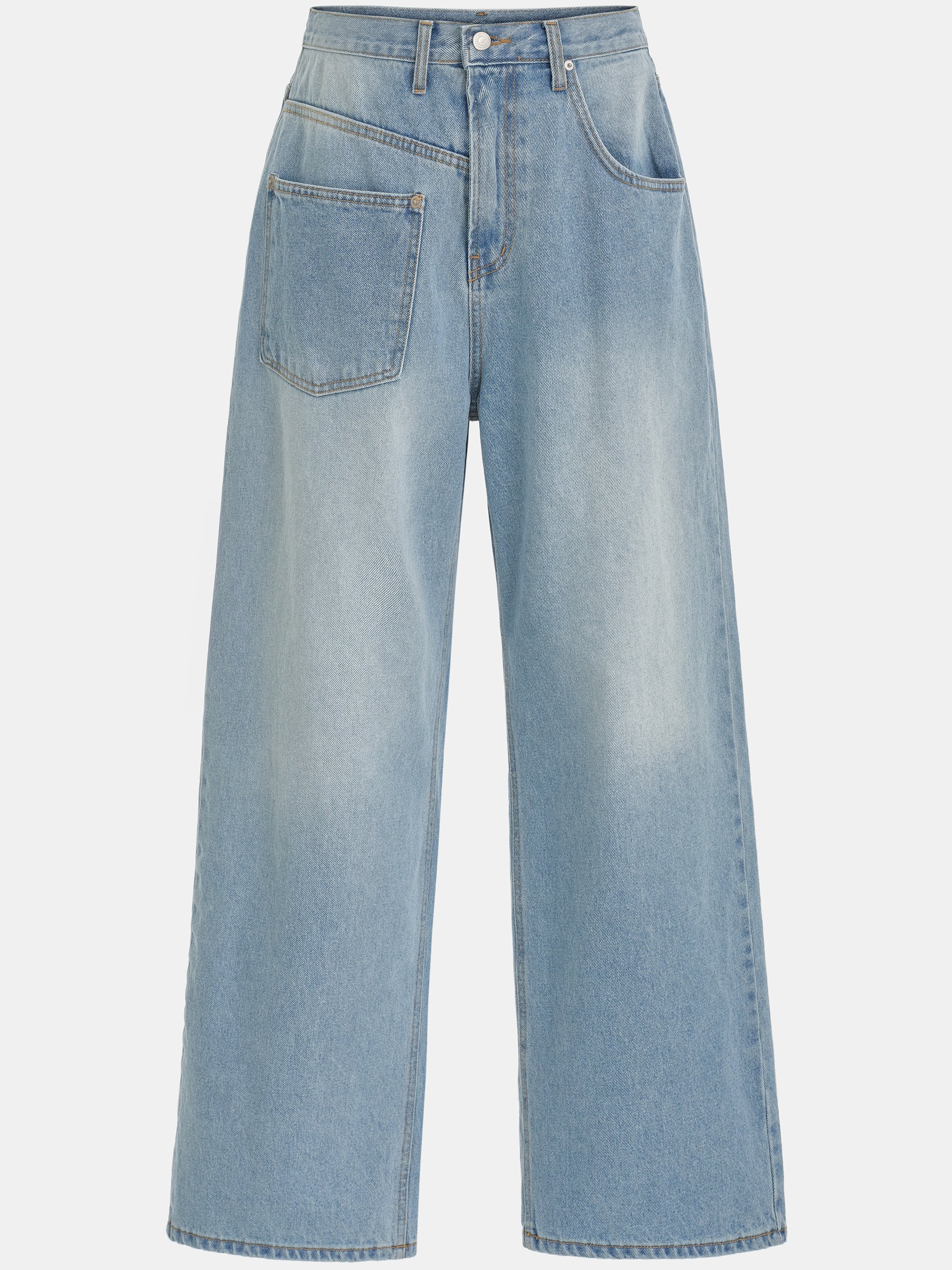 Drawstring Patch Pocket Jeans, Light Blue