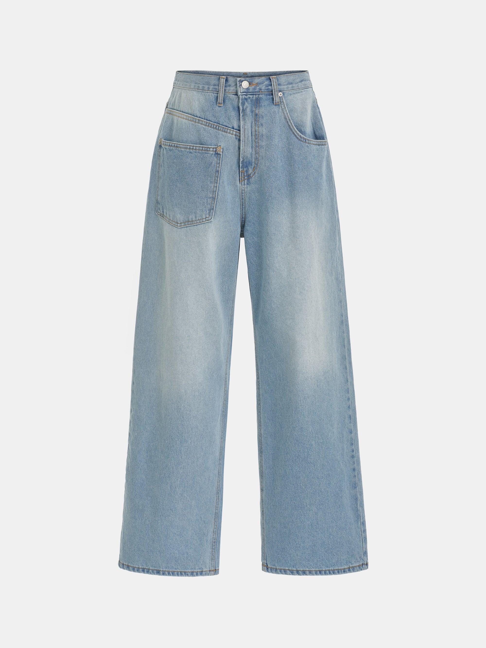 Drawstring Patch Pocket Jeans, Light Blue
