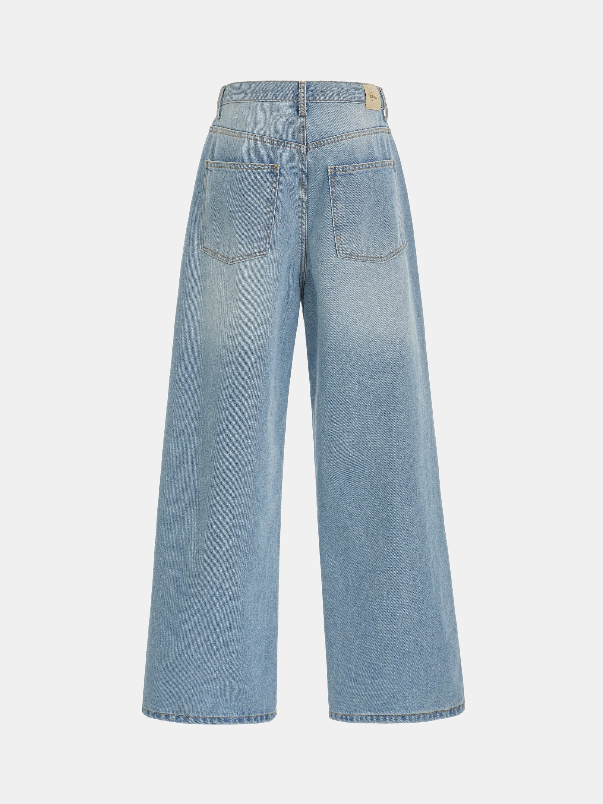 Drawstring Patch Pocket Jeans, Light Blue