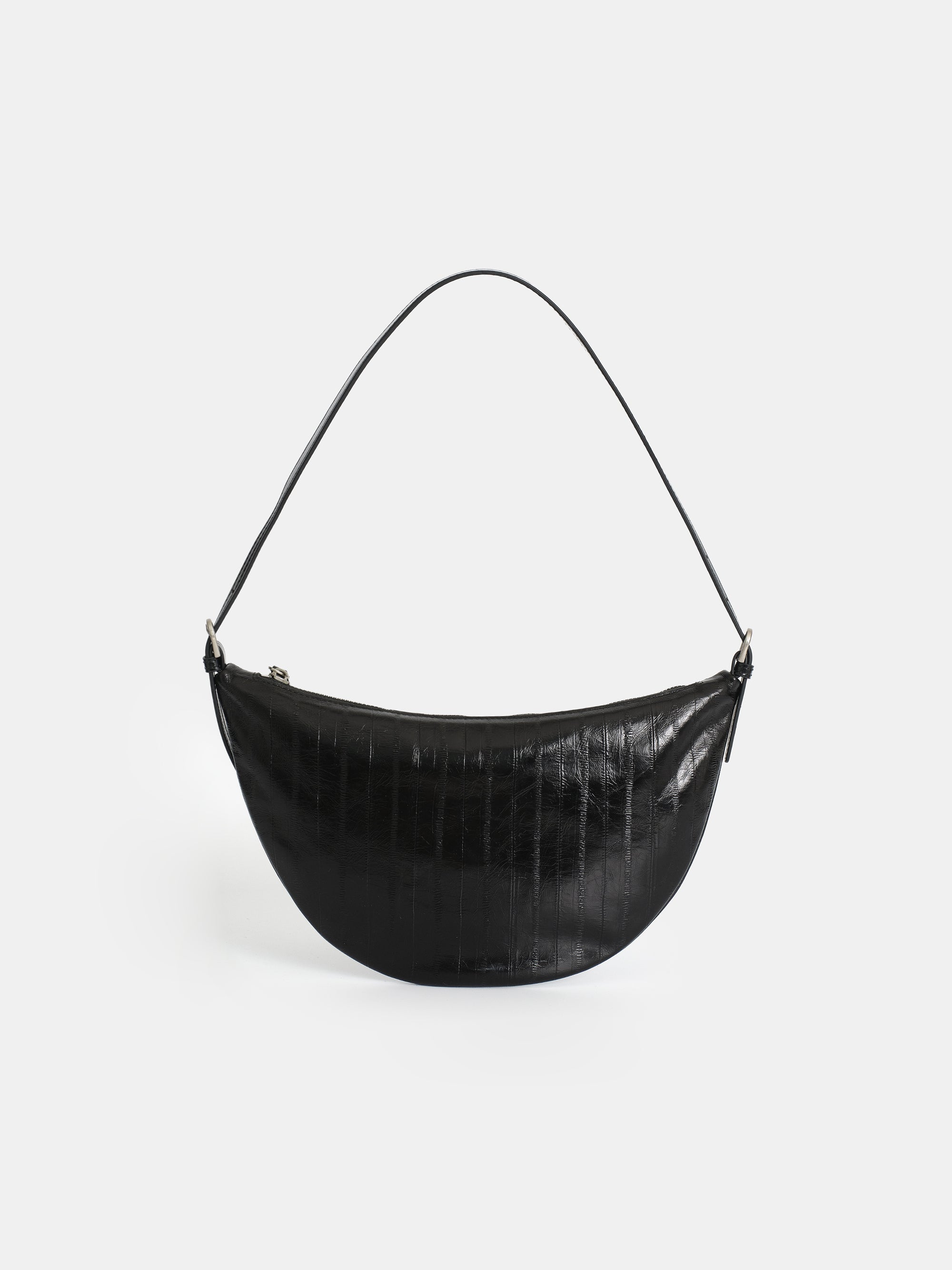 Textured Leather Crescent Bag, Black