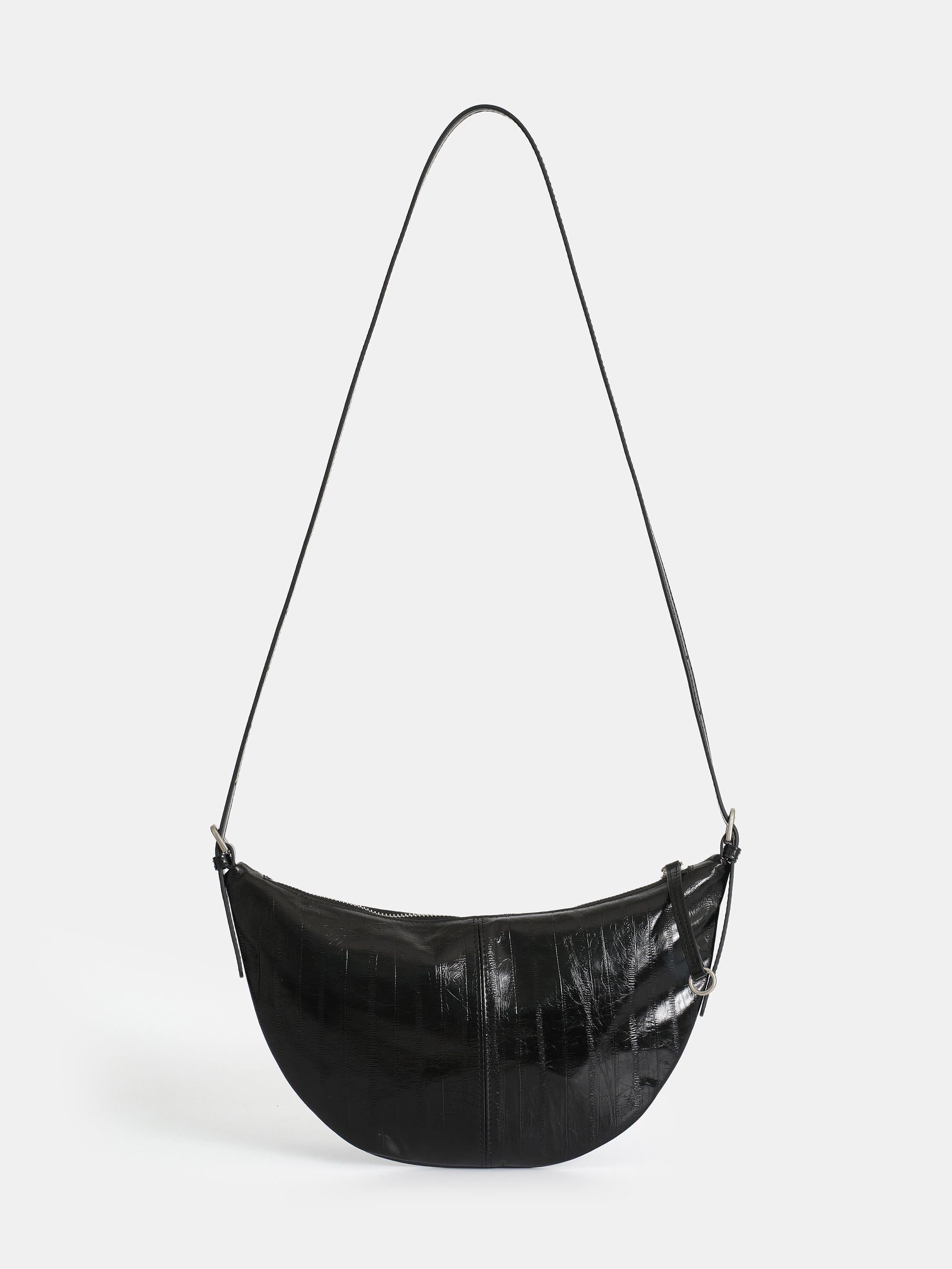 Textured Leather Crescent Bag, Black
