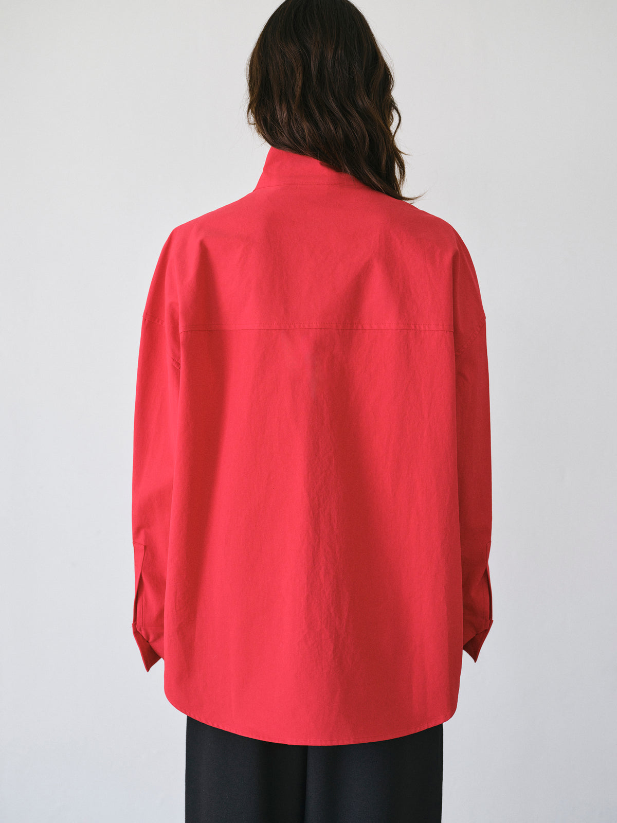 Scala Offset Button Funnel-Neck Shirt, Red