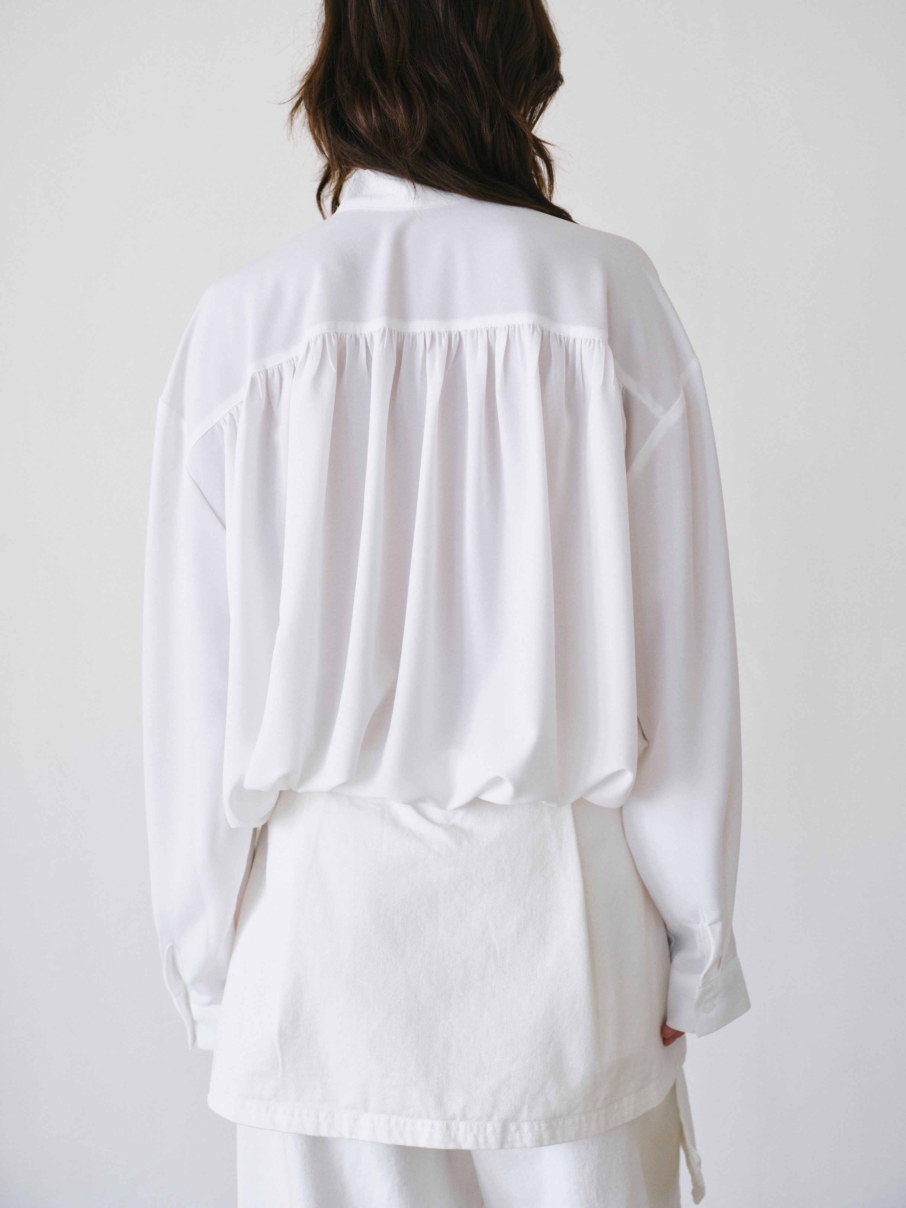 Ruched Tie-Detail Blouse, White