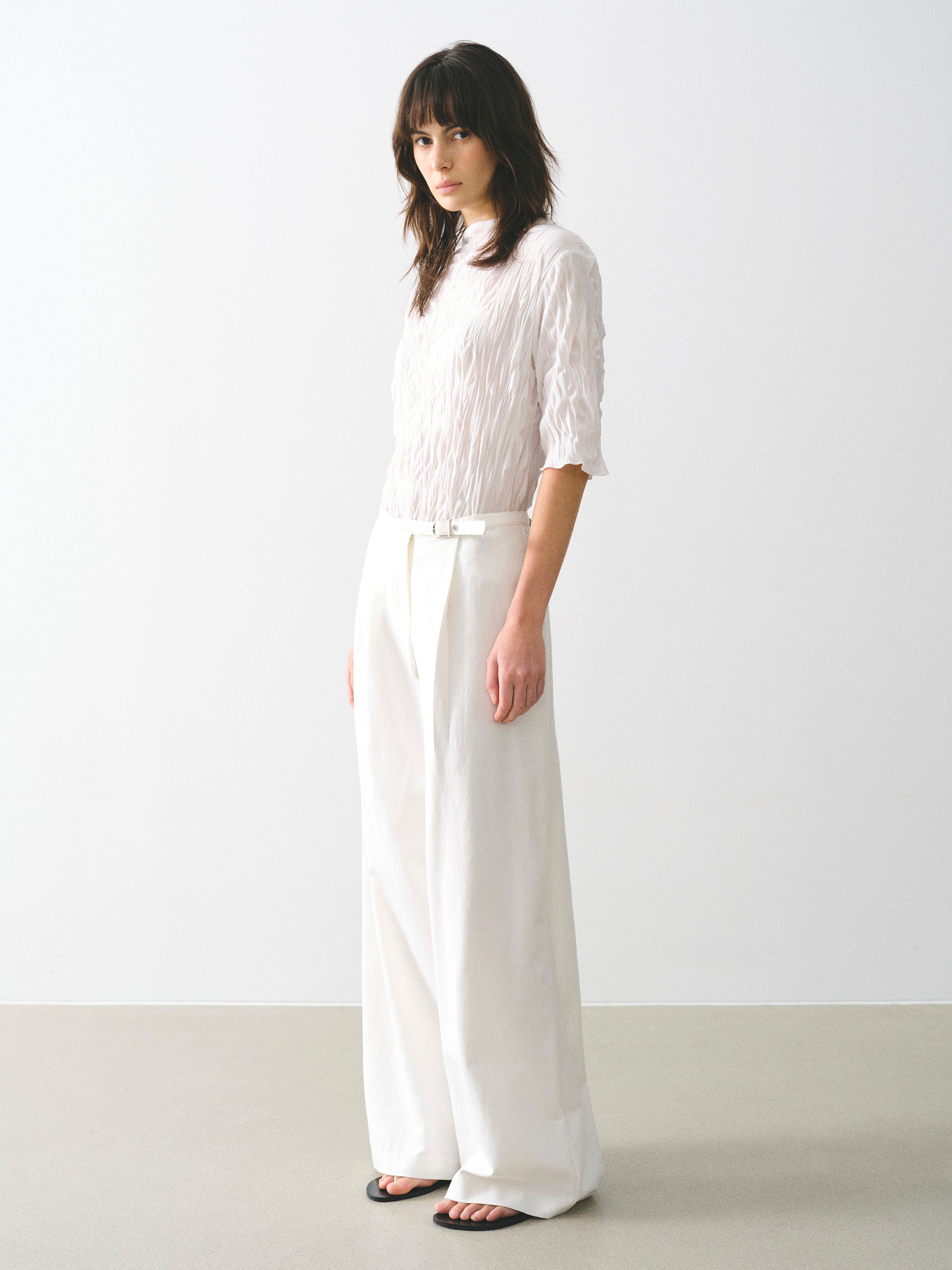 Buckle-Belt Trousers, Ivory