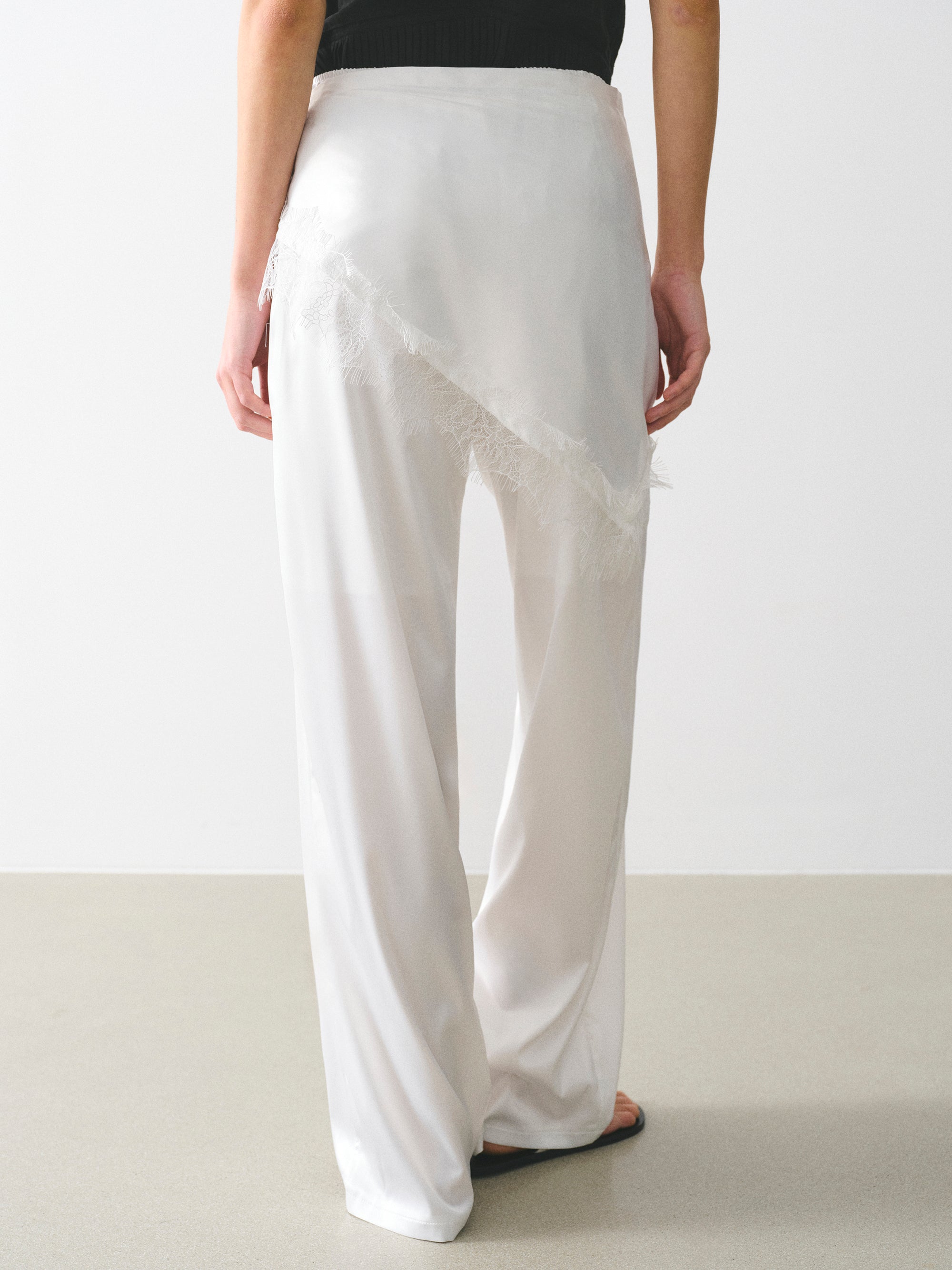 Layered Satin-Effect Trousers, Ivory