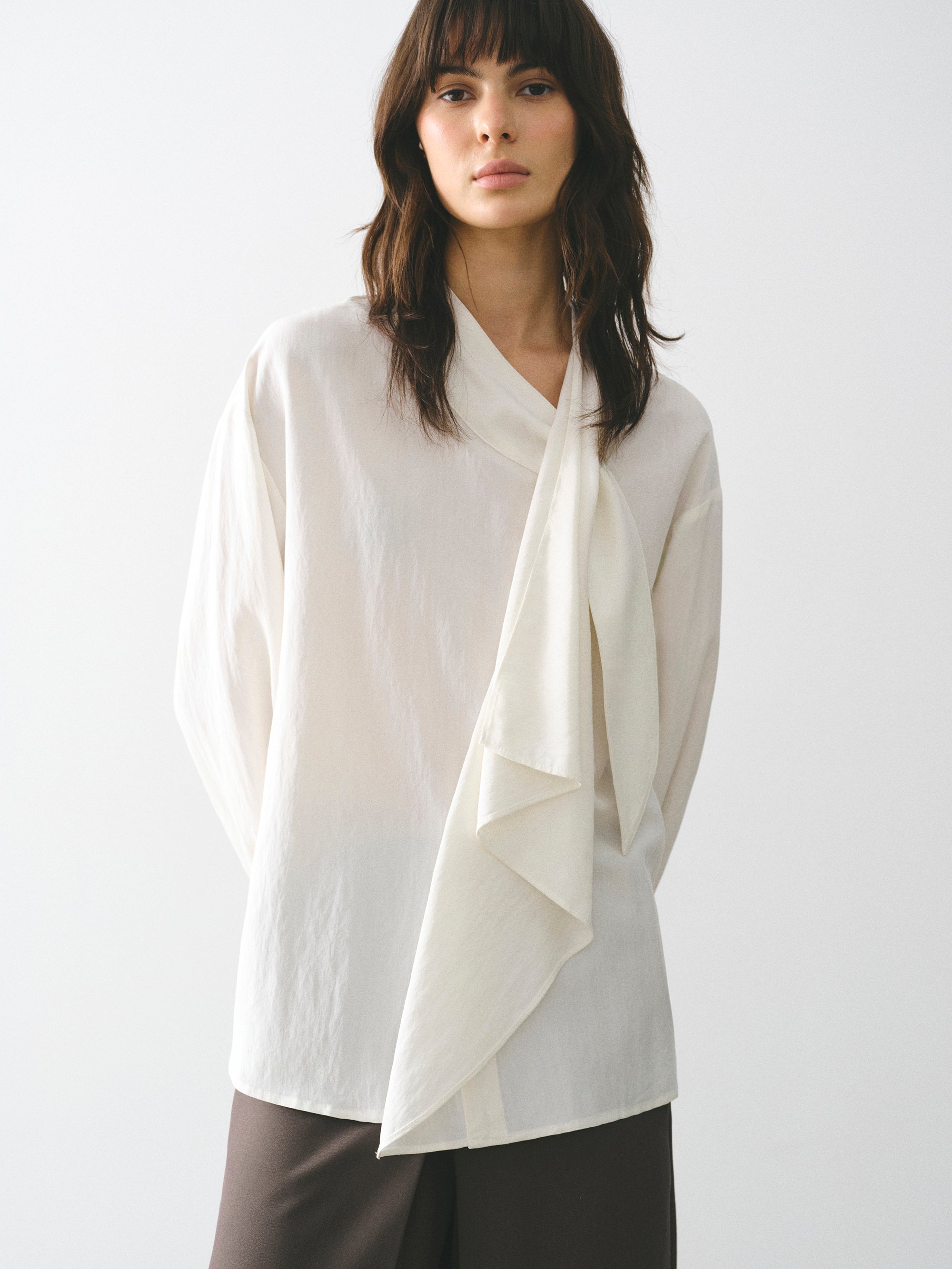 Tie-Neck Blouse, Ivory