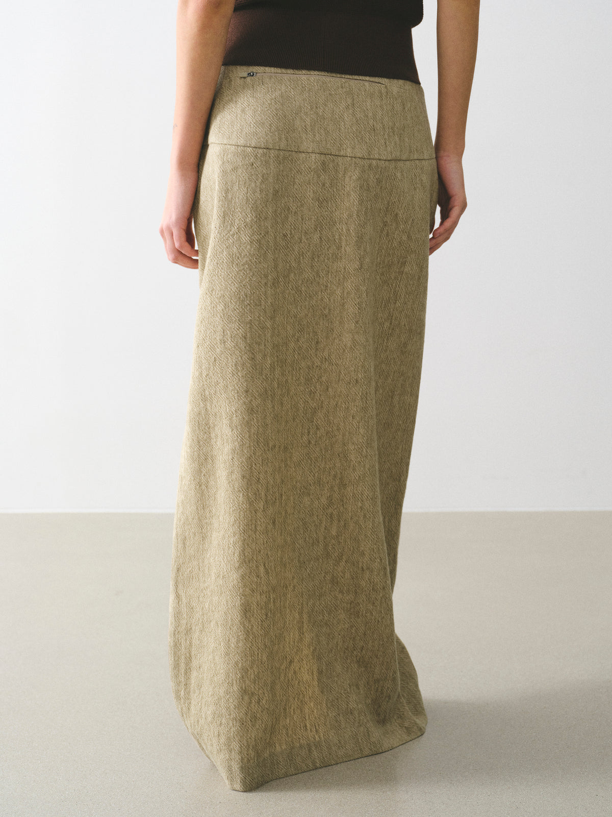 Reve Side-Slit Linen-Blend Skirt, Beige