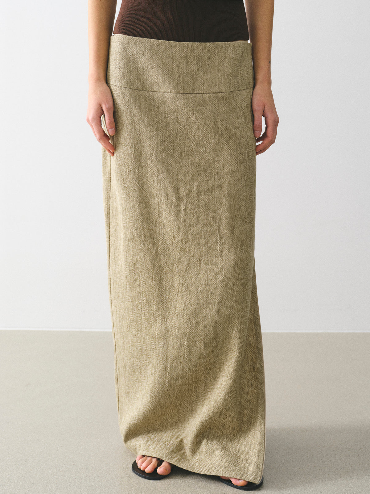 Reve Side-Slit Linen-Blend Skirt, Beige
