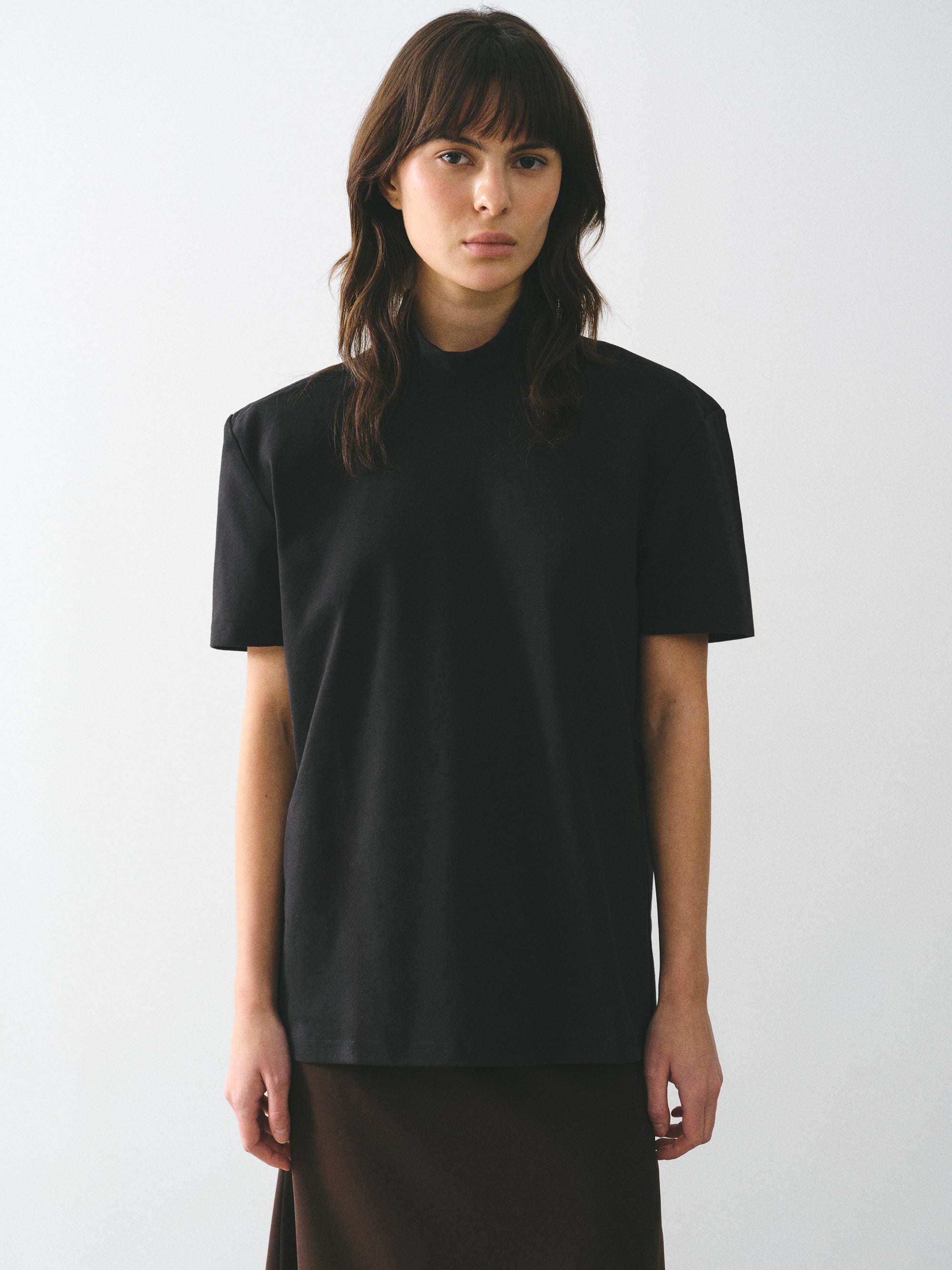 Mock-Neck Jersey T-Shirt, Black