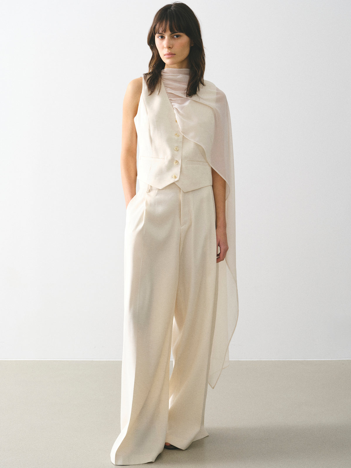 Adelia Scarf-Neck Waistcoat, Cream