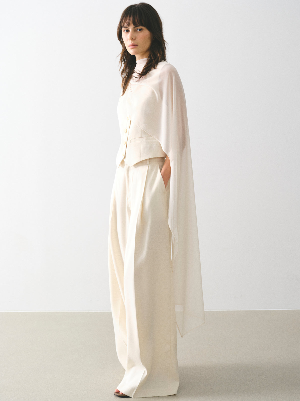 Adelia Press-Crease Tailored Trousers, Cream