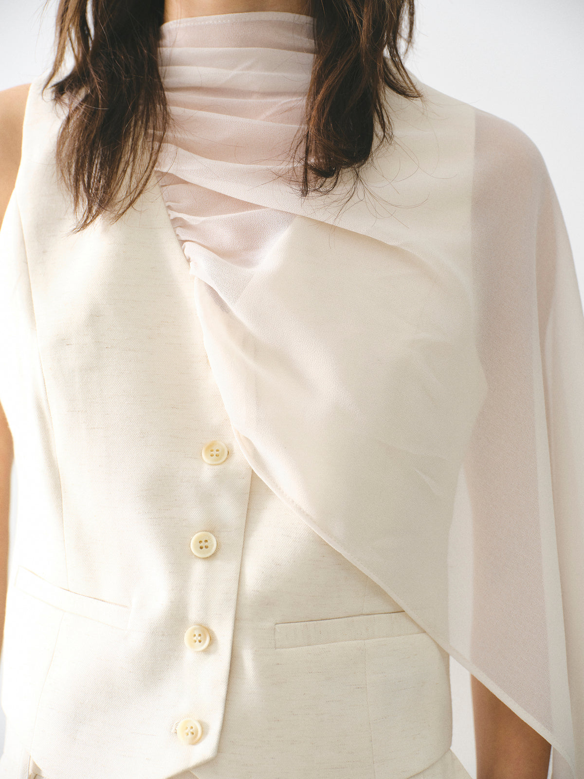 Adelia Scarf-Neck Waistcoat, Cream
