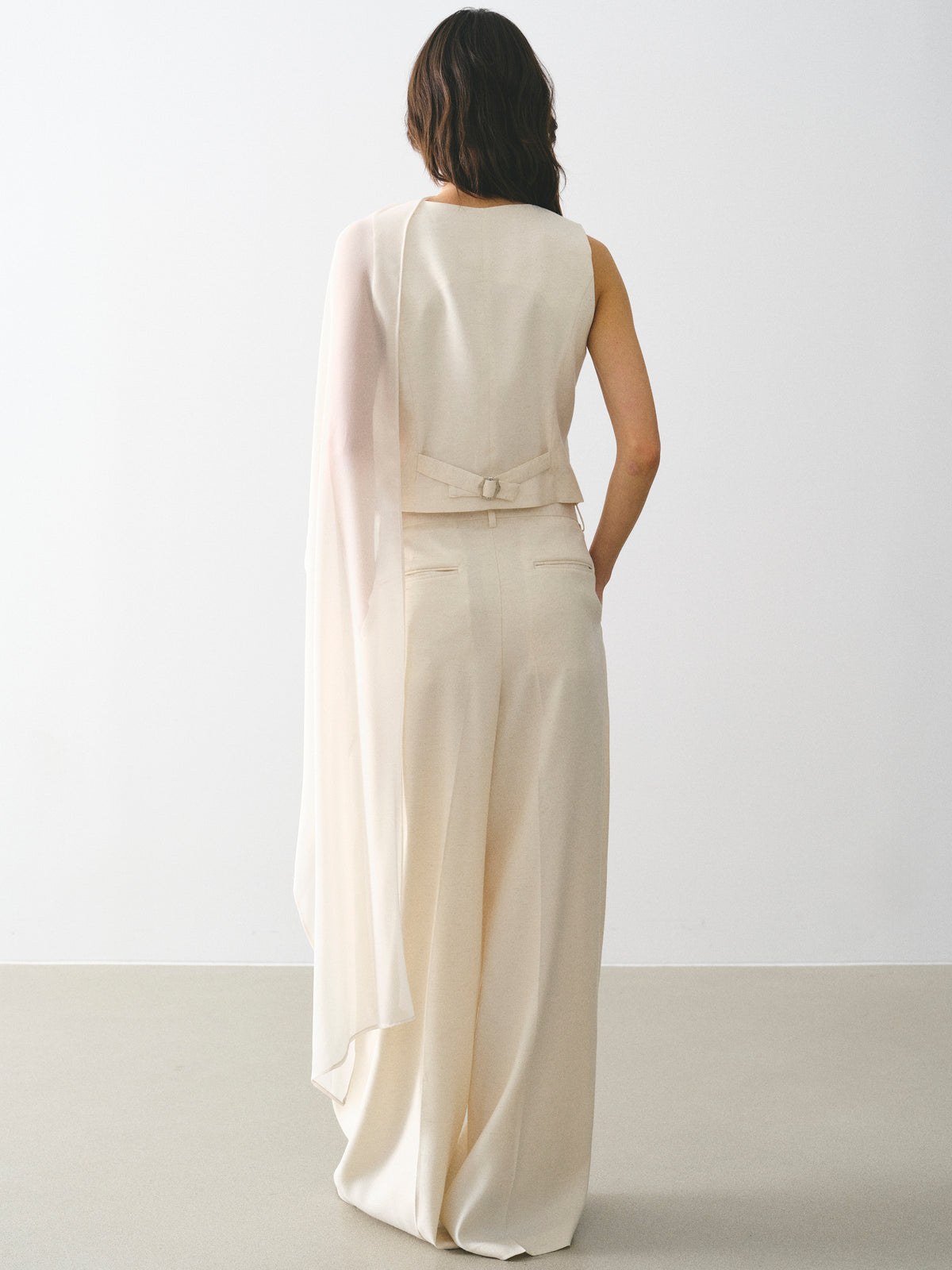 Adelia Scarf-Neck Waistcoat, Cream
